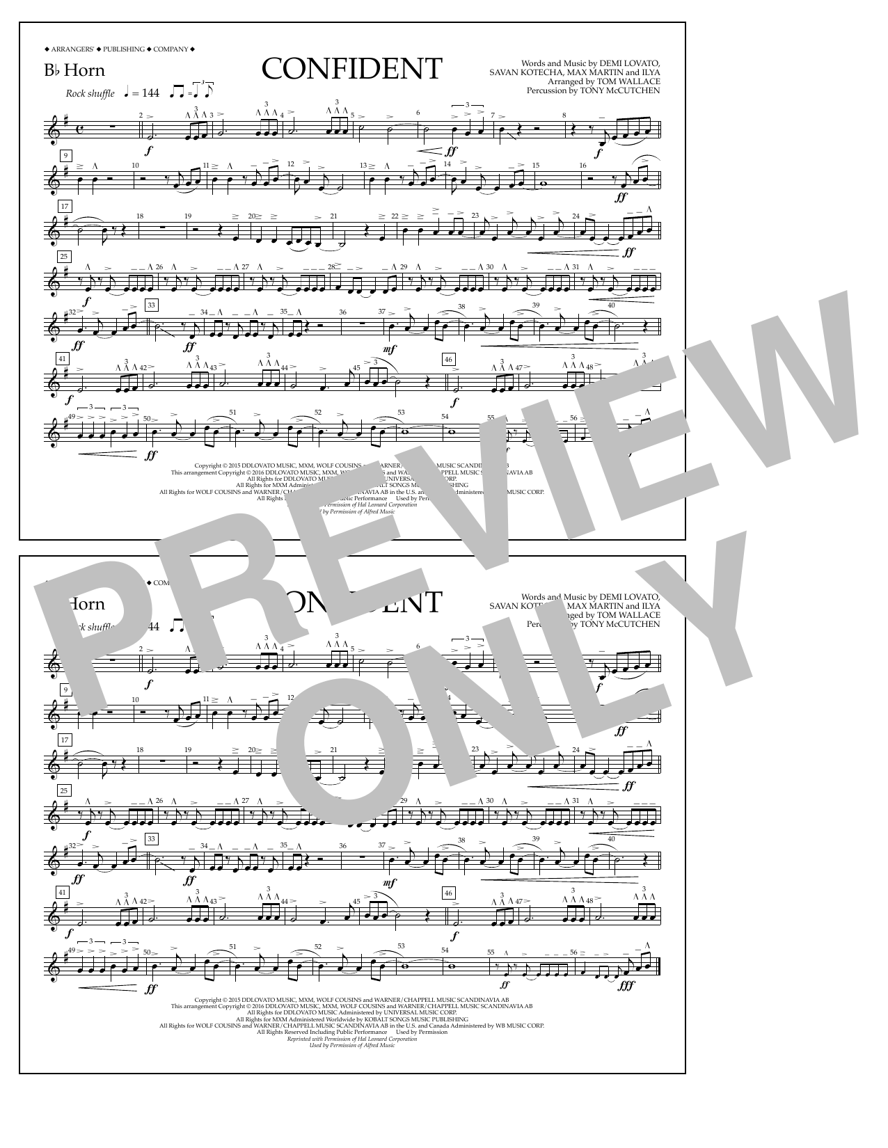 Tom Wallace Confident - Bb Horn sheet music notes and chords arranged for Marching Band