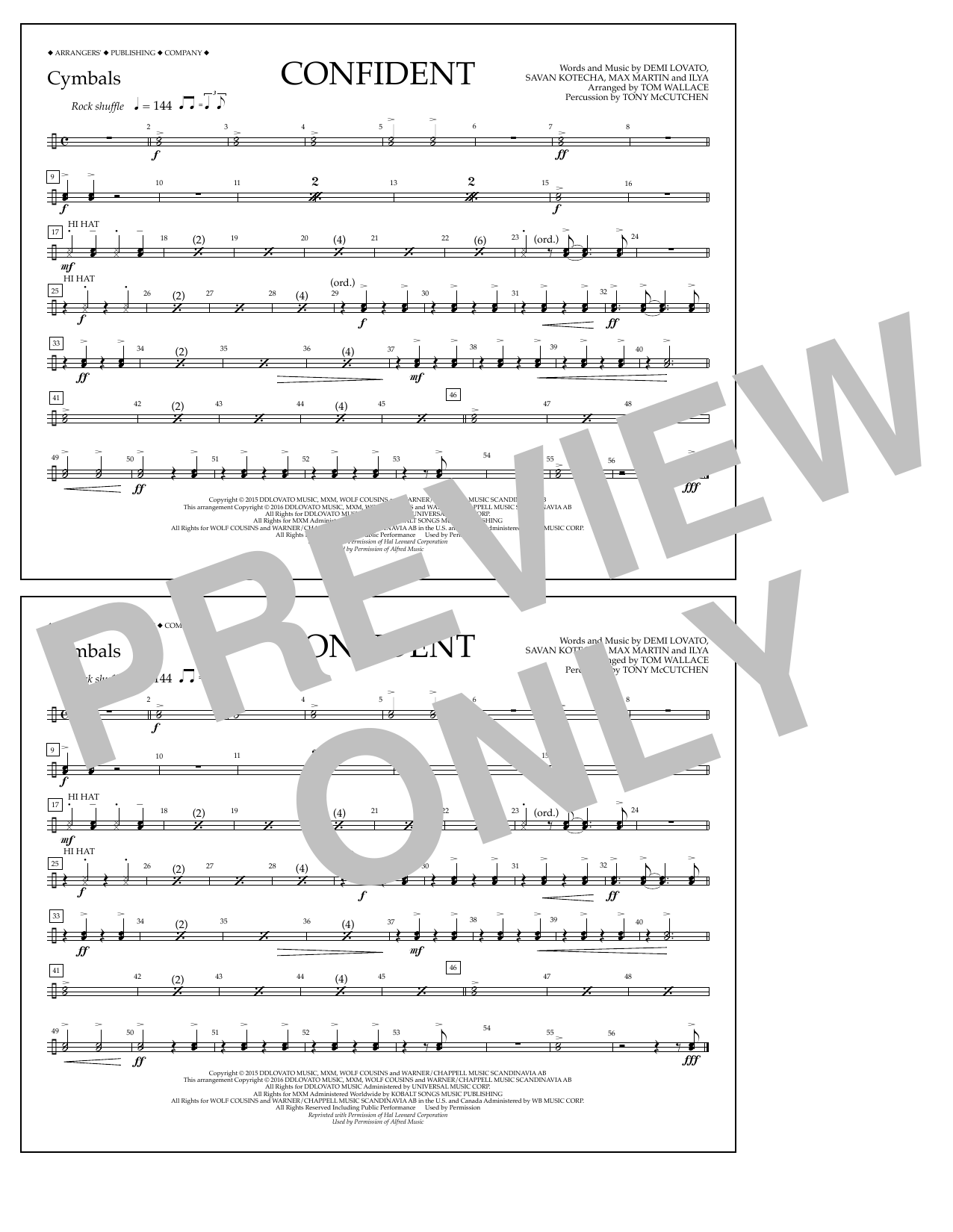 Tom Wallace Confident - Cymbals sheet music notes and chords. Download Printable PDF.