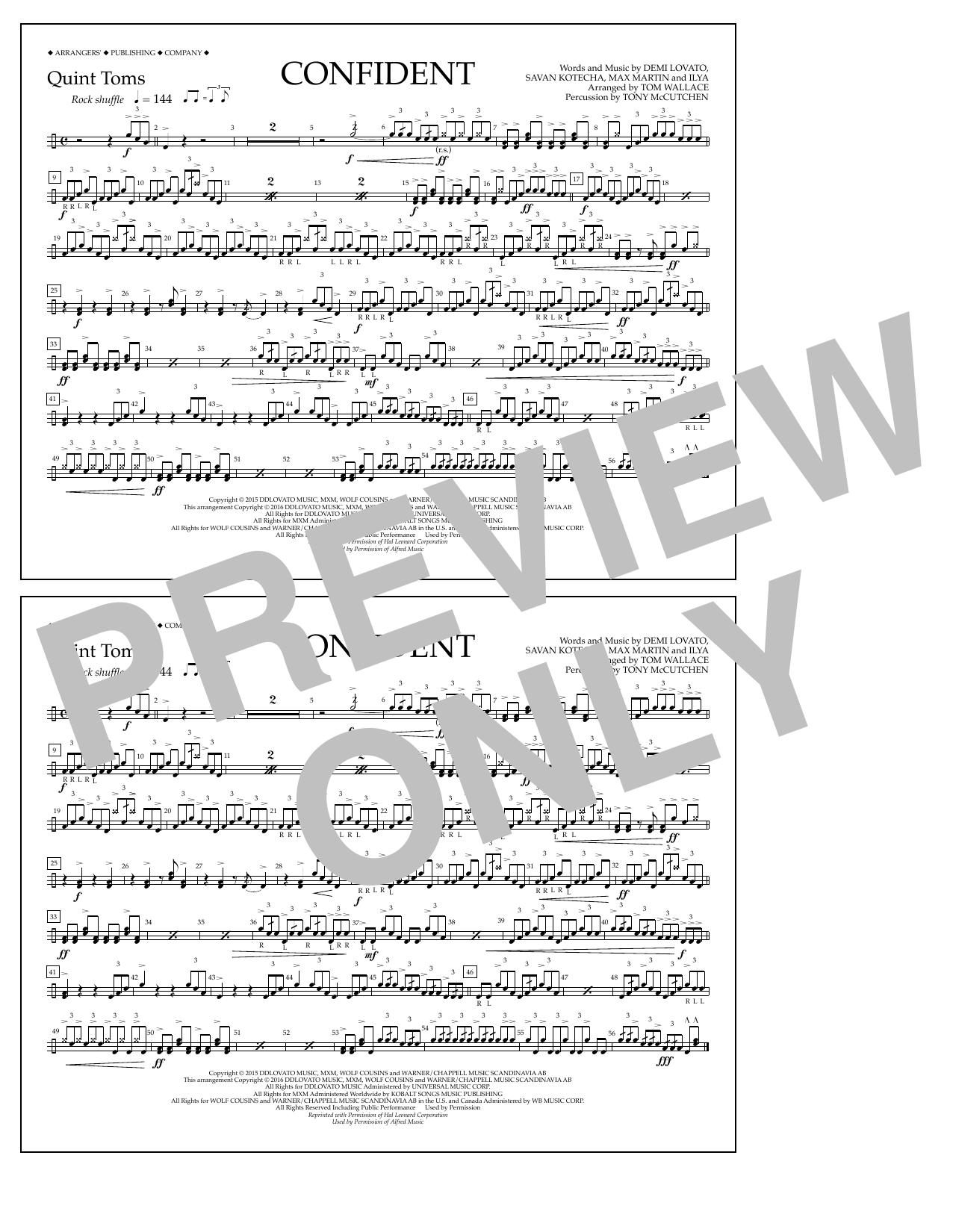 Tom Wallace Confident - Quint-Toms sheet music notes and chords. Download Printable PDF.