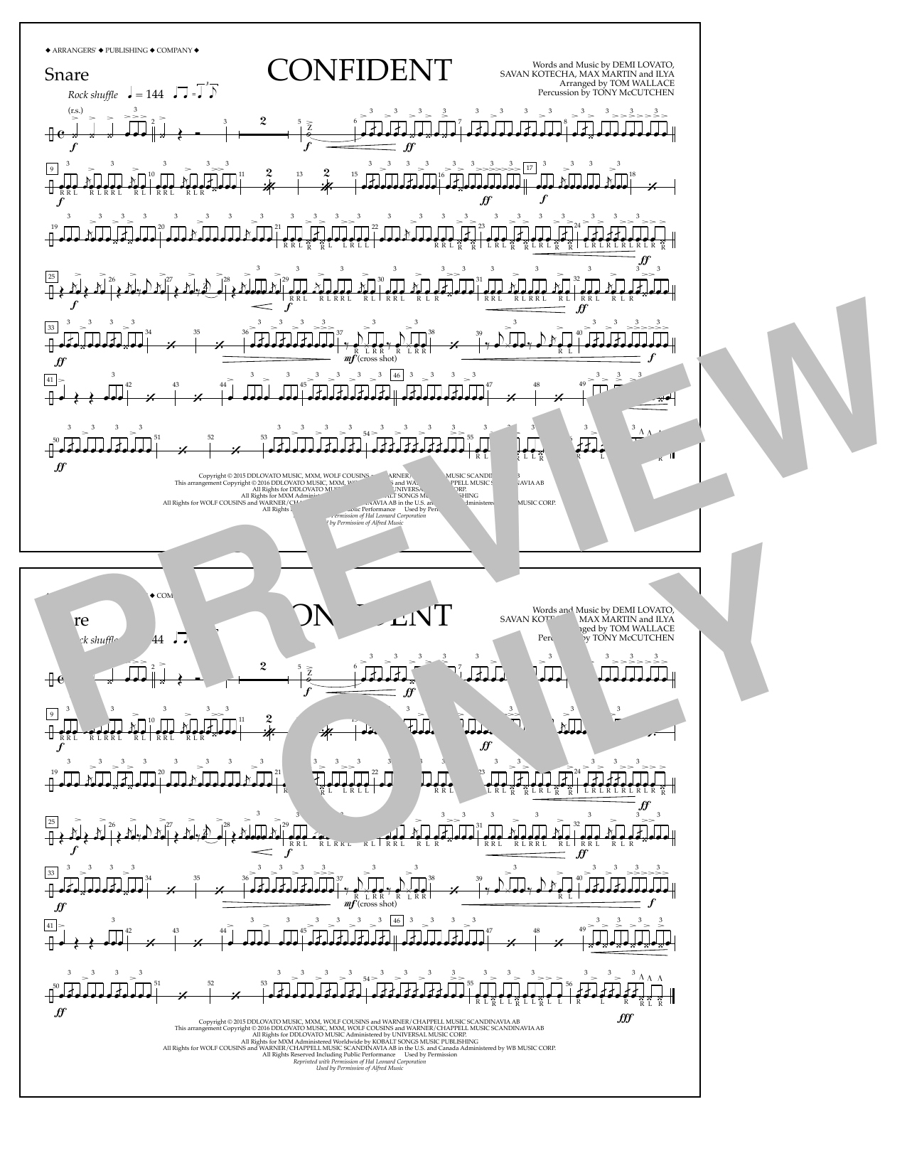 Tom Wallace Confident - Snare sheet music notes and chords. Download Printable PDF.