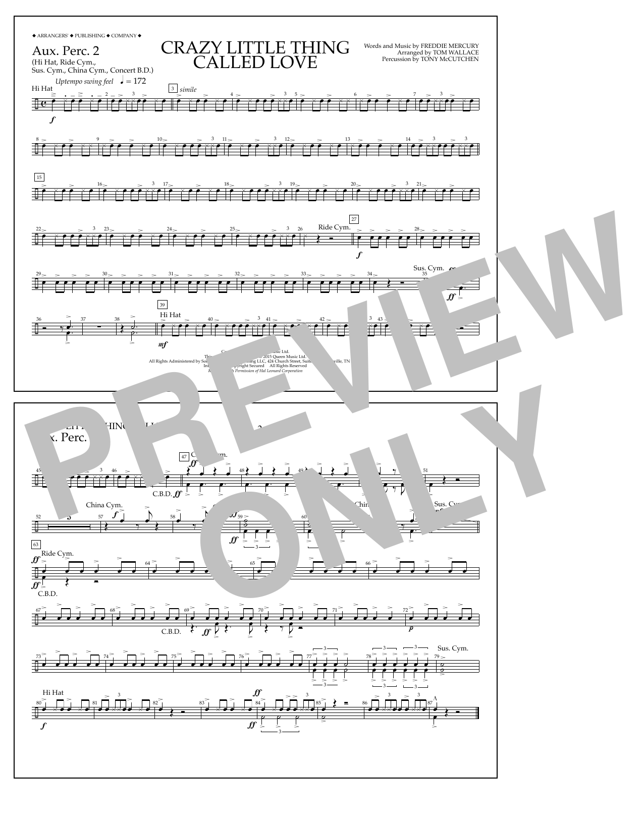 Learn to play Tom Wallace Crazy Little Thing Called Love - Aux. Perc. 2 sheet music for Marching Band in minutes. Price: 7.8900$ Tom Wallace Crazy Little Thing Called Love - Aux. Perc. 2 sheet music notes and chords arranged for Marching Band