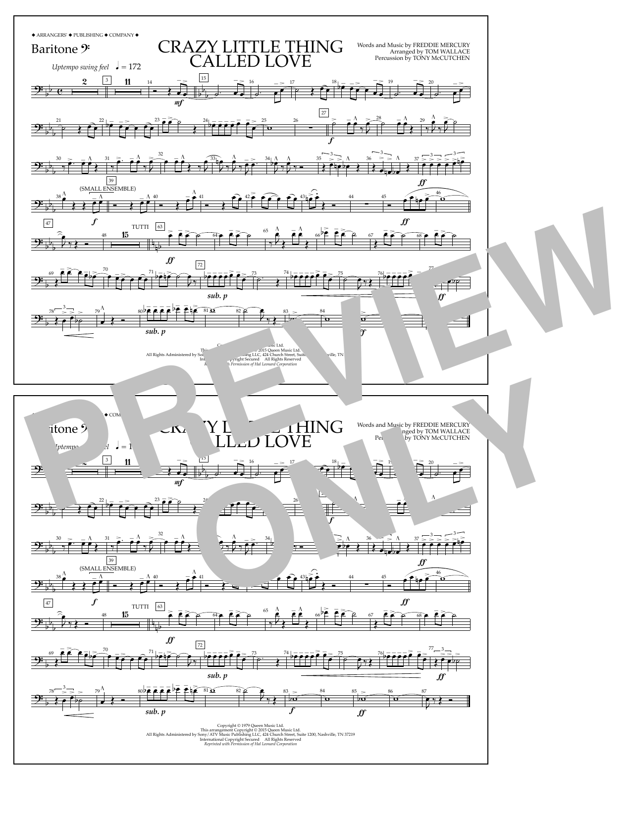 Learn to play Tom Wallace Crazy Little Thing Called Love - Baritone B.C. sheet music for Marching Band in minutes. Price: 7.8900$ Tom Wallace Crazy Little Thing Called Love - Baritone B.C. sheet music notes and chords arranged for Marching Band