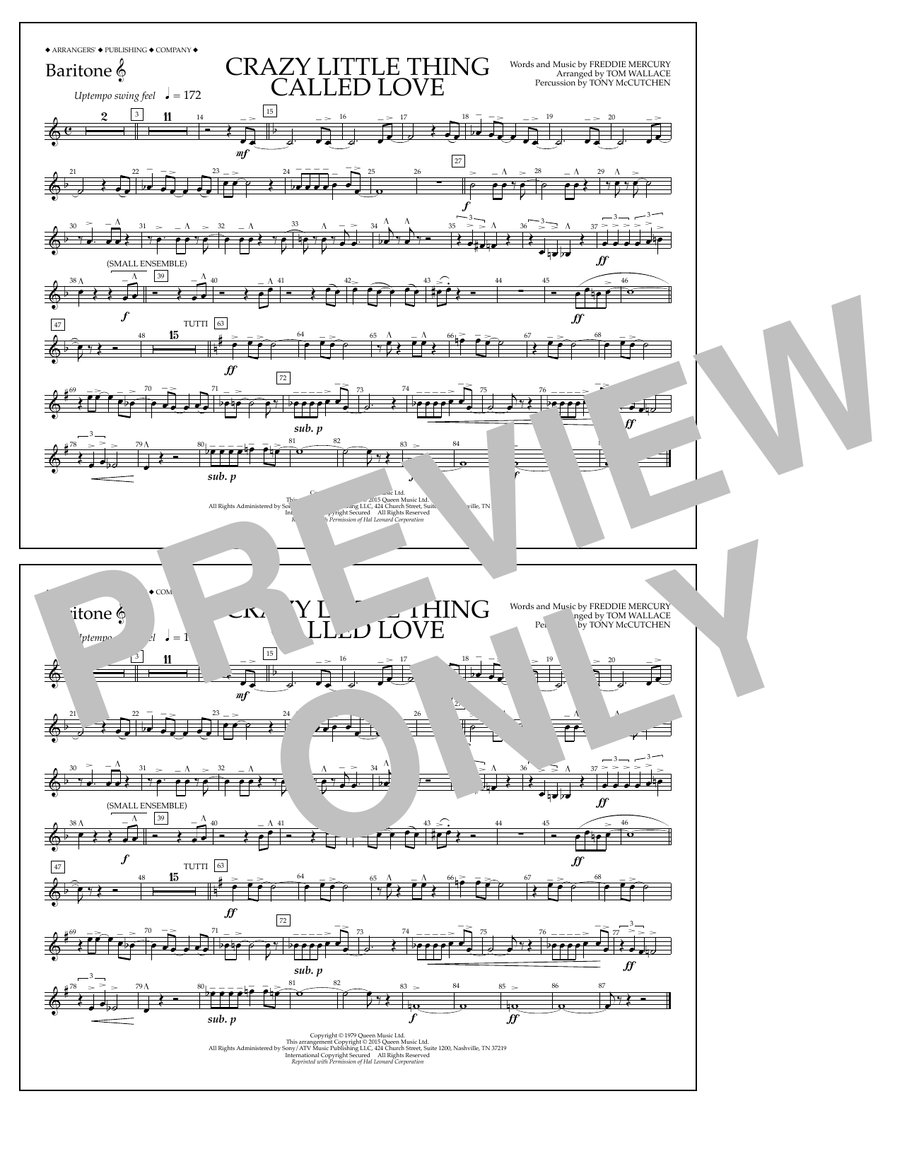 Learn to play Tom Wallace Crazy Little Thing Called Love - Baritone T.C. sheet music for Marching Band in minutes. Price: 7.8900$ Tom Wallace Crazy Little Thing Called Love - Baritone T.C. sheet music notes and chords arranged for Marching Band