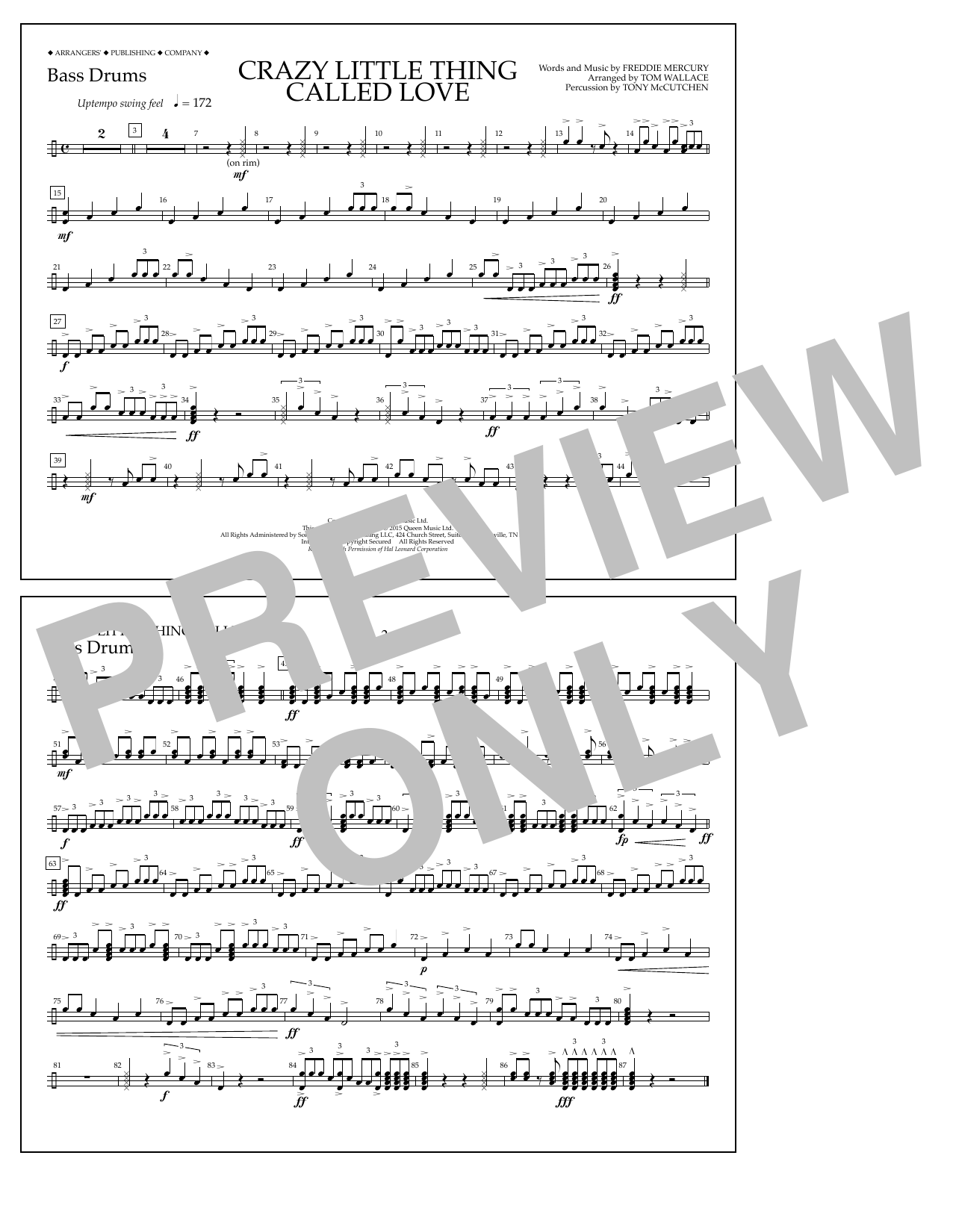 Learn to play Tom Wallace Crazy Little Thing Called Love - Bass Drums sheet music for Marching Band in minutes. Price: 7.8900$ Tom Wallace Crazy Little Thing Called Love - Bass Drums sheet music notes and chords arranged for Marching Band