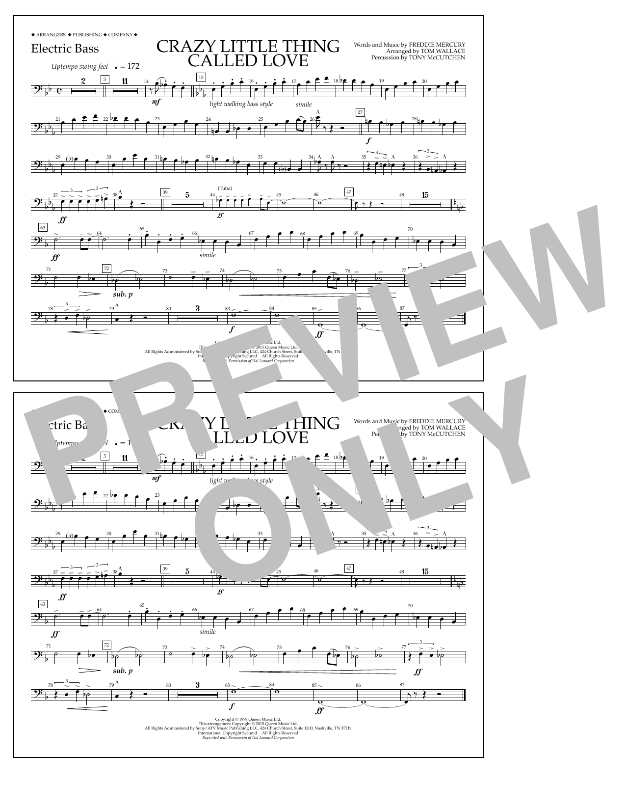 Learn to play Tom Wallace Crazy Little Thing Called Love - Electric Bass sheet music for Marching Band in minutes. Price: 7.8900$ Tom Wallace Crazy Little Thing Called Love - Electric Bass sheet music notes and chords arranged for Marching Band