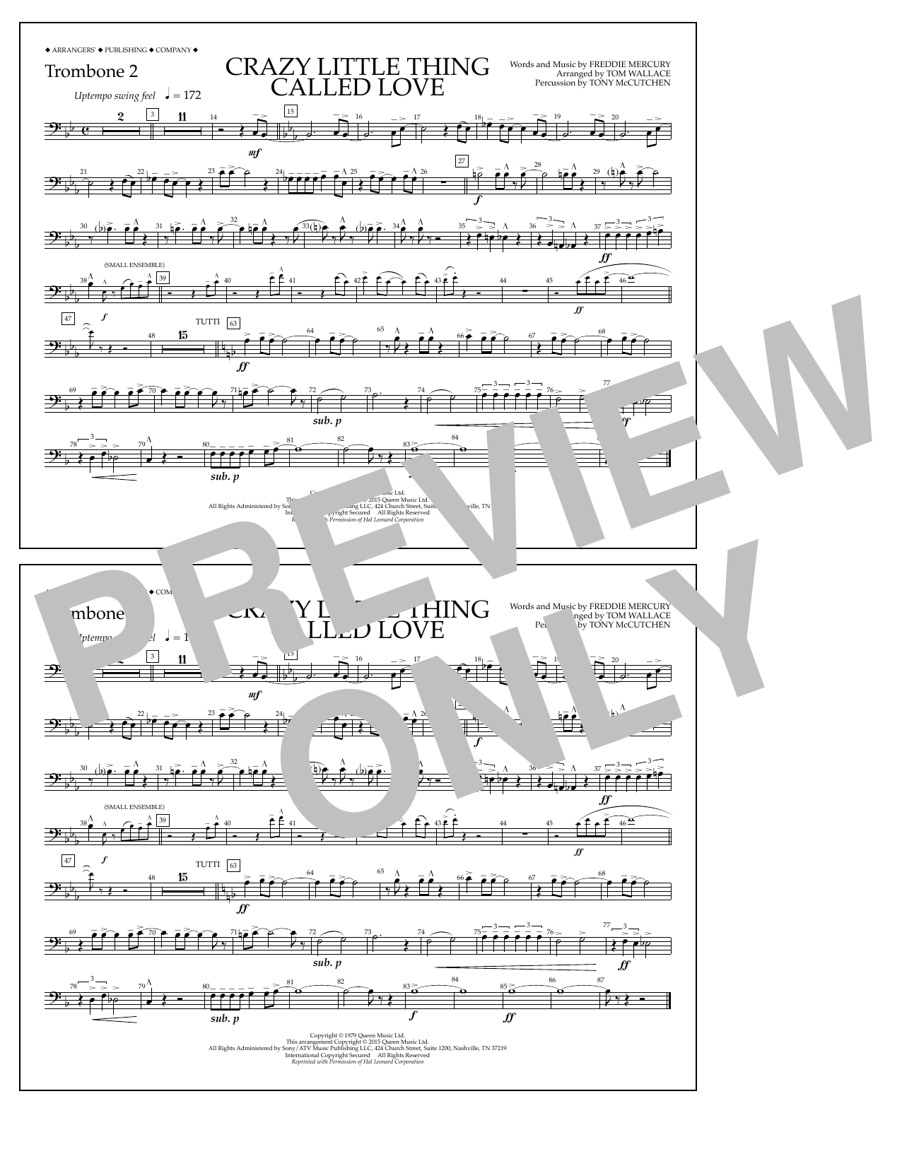 Learn to play Tom Wallace Crazy Little Thing Called Love - Trombone 2 sheet music for Marching Band in minutes. Price: 7.8900$ Tom Wallace Crazy Little Thing Called Love - Trombone 2 sheet music notes and chords arranged for Marching Band