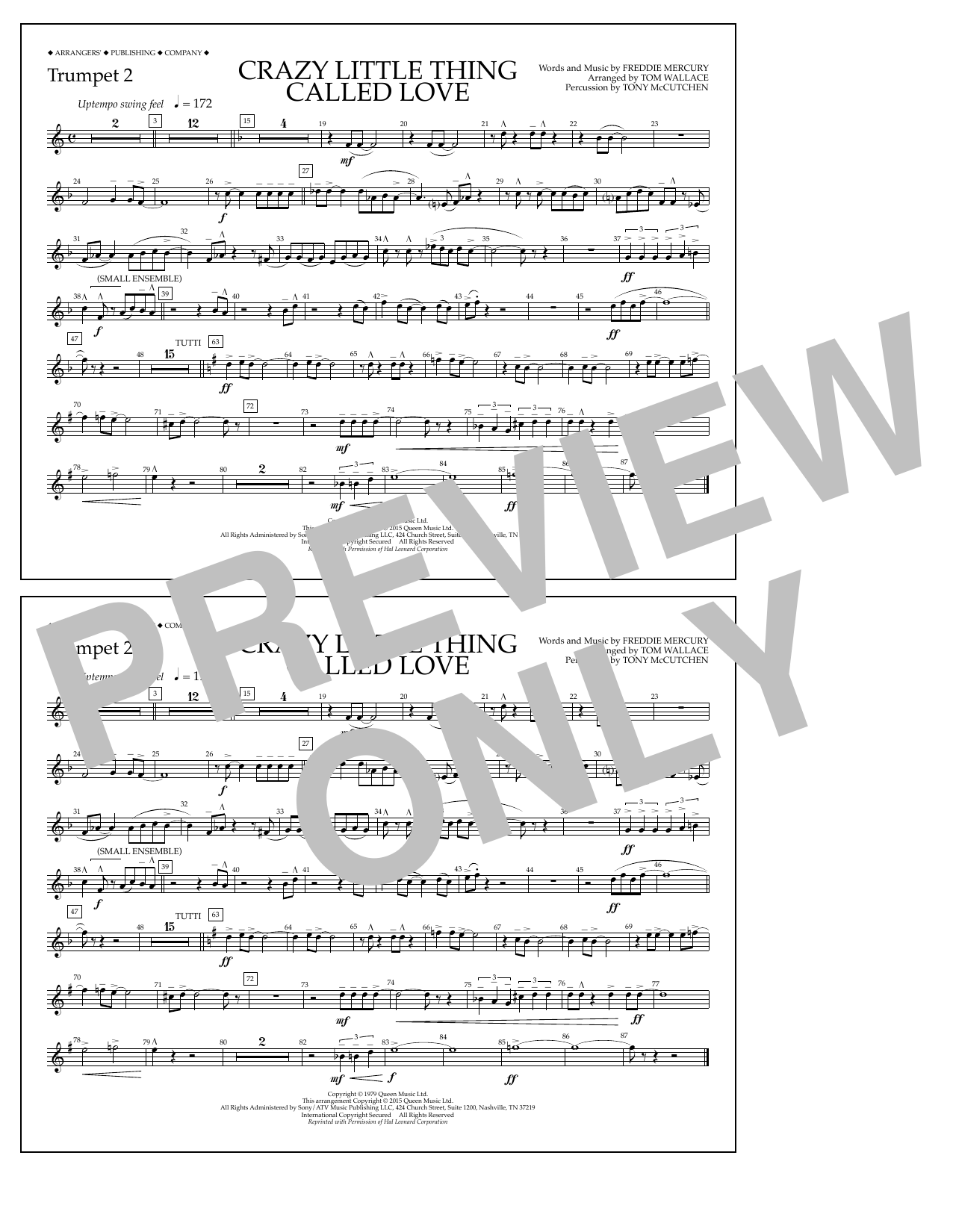 Learn to play Tom Wallace Crazy Little Thing Called Love - Trumpet 2 sheet music for Marching Band in minutes. Price: 7.8900$ Tom Wallace Crazy Little Thing Called Love - Trumpet 2 sheet music notes and chords arranged for Marching Band