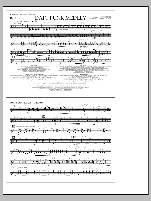 Learn to play Tom Wallace Daft Punk Medley - Bb Horn sheet music for Marching Band in minutes. Price: 7.8900$ Tom Wallace Daft Punk Medley - Bb Horn sheet music notes and chords arranged for Marching Band