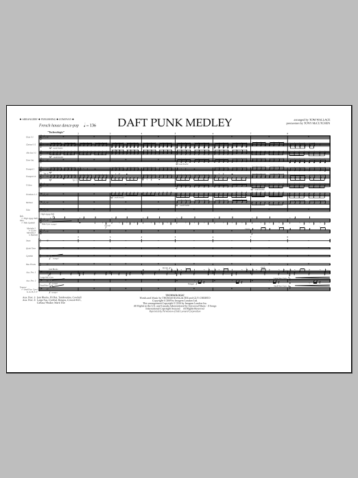 Learn to play Tom Wallace Daft Punk Medley - Full Score sheet music for Marching Band in minutes. Tom Wallace Daft Punk Medley - Full Score sheet music notes and chords. Download Printable PDF.