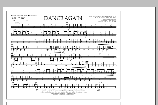 Tom Wallace Dance Again - Bass Drums sheet music notes and chords arranged for Marching Band