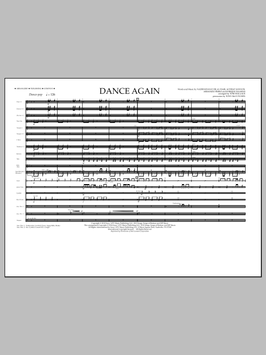 Learn to play Tom Wallace Dance Again - Full Score sheet music for Marching Band in minutes. Price: 11.9700$ Tom Wallace Dance Again - Full Score sheet music notes and chords arranged for Marching Band