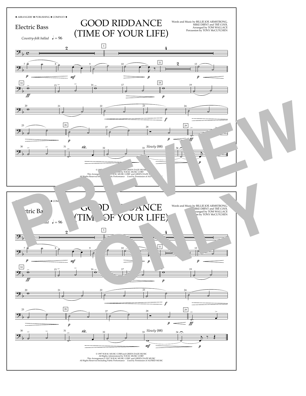 Learn to play Tom Wallace Good Riddance (Time of Your Life) - Electric Bass sheet music for Marching Band in minutes. Price: 7.8900$ Tom Wallace Good Riddance (Time of Your Life) - Electric Bass sheet music notes and chords arranged for Marching Band