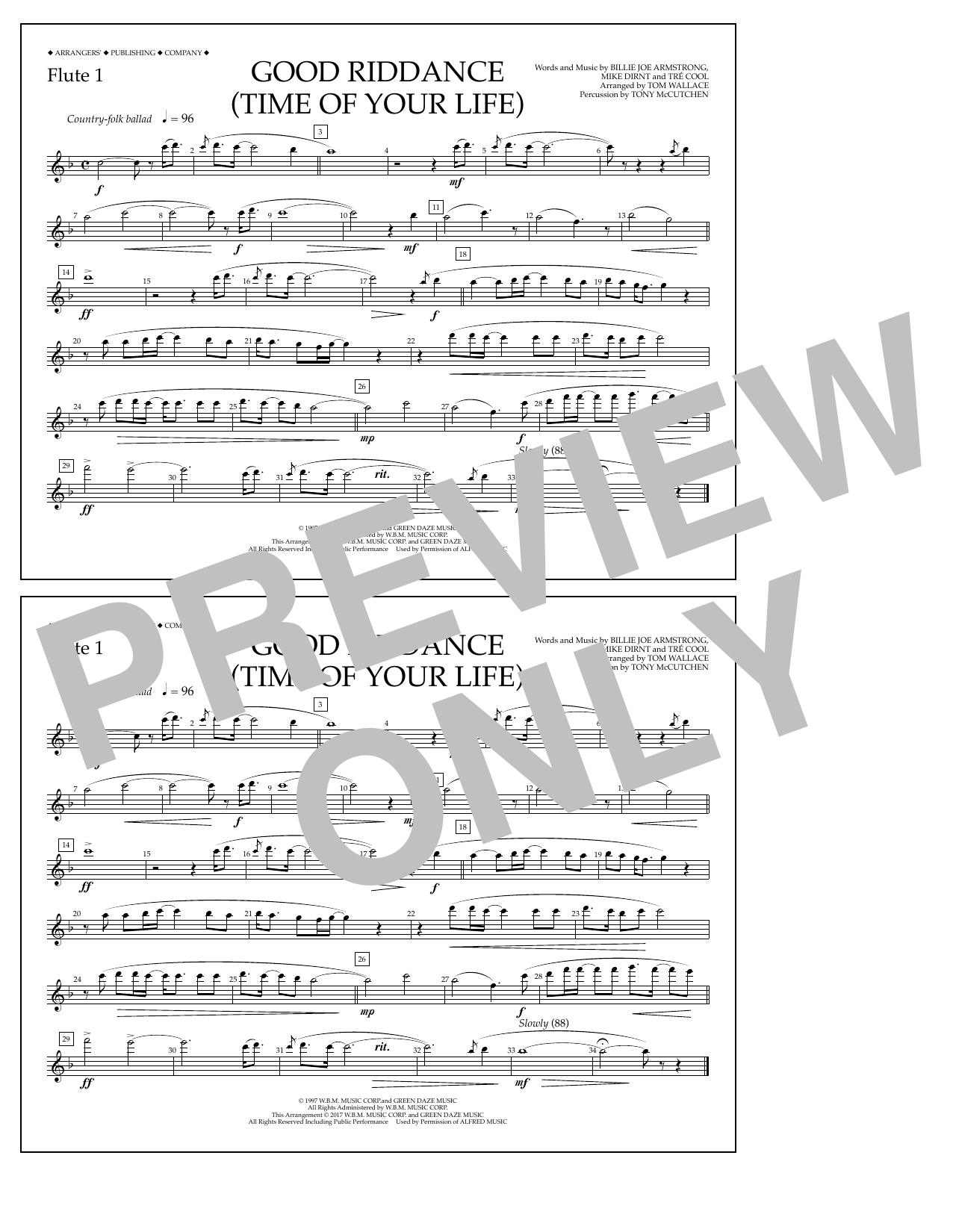 Learn to play Tom Wallace Good Riddance (Time of Your Life) - Flute 1 sheet music for Marching Band in minutes. Price: 7.8900$ Tom Wallace Good Riddance (Time of Your Life) - Flute 1 sheet music notes and chords arranged for Marching Band