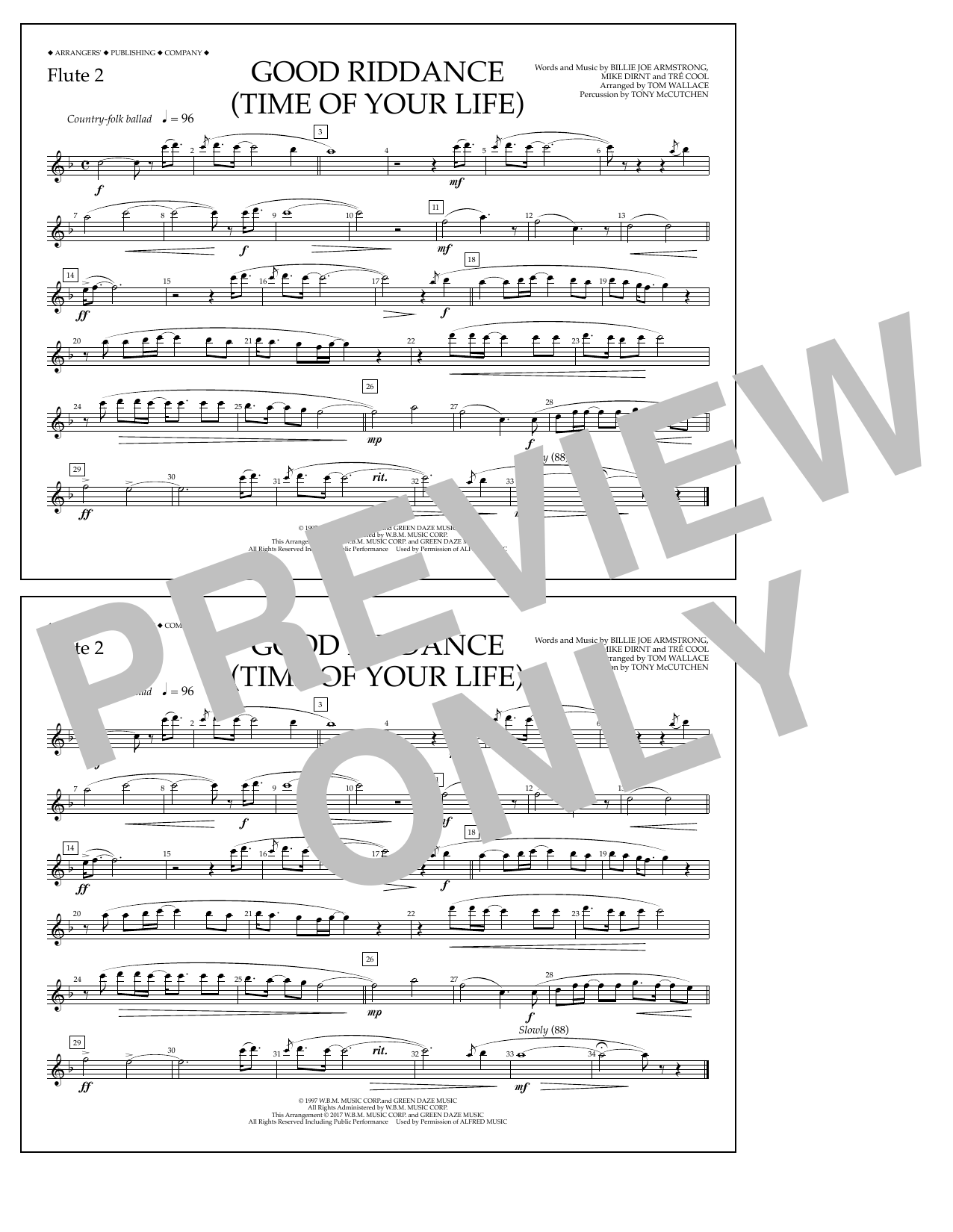 Learn to play Tom Wallace Good Riddance (Time of Your Life) - Flute 2 sheet music for Marching Band in minutes. Price: 7.8900$ Tom Wallace Good Riddance (Time of Your Life) - Flute 2 sheet music notes and chords arranged for Marching Band