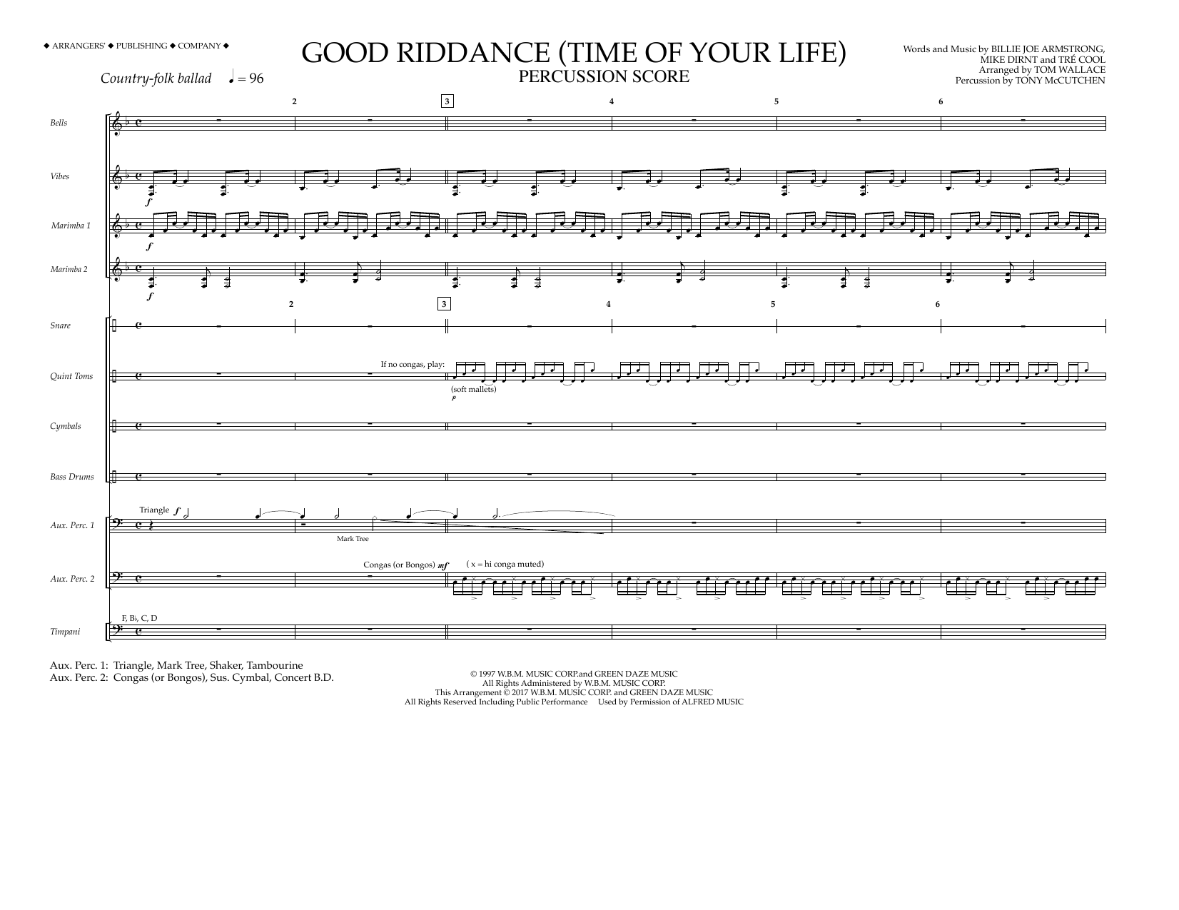 Learn to play Tom Wallace Good Riddance (Time of Your Life) - Percussion Score sheet music for Marching Band in minutes. Price: 6.9900$ Tom Wallace Good Riddance (Time of Your Life) - Percussion Score sheet music notes and chords arranged for Marching Band