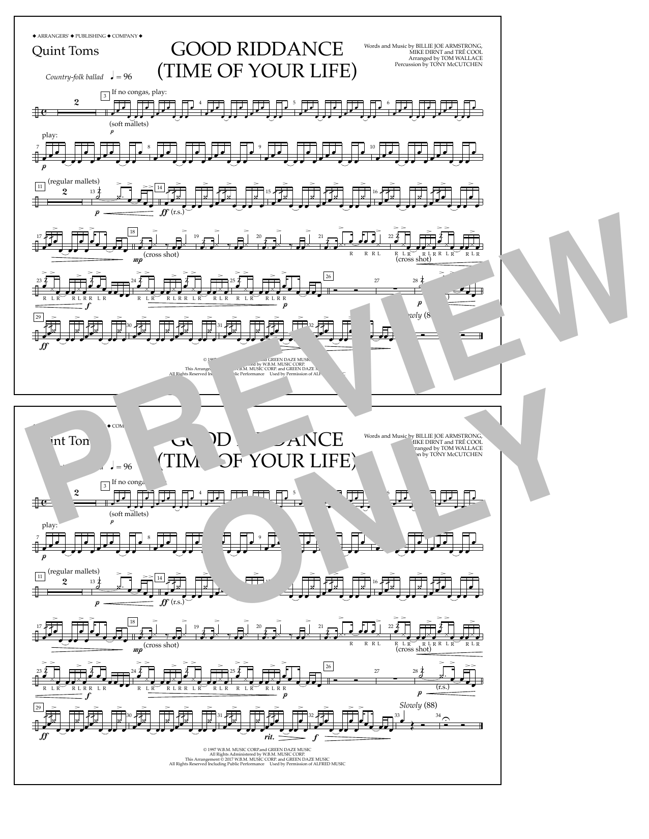 Learn to play Tom Wallace Good Riddance (Time of Your Life) - Quint-Toms sheet music for Marching Band in minutes. Price: 7.8900$ Tom Wallace Good Riddance (Time of Your Life) - Quint-Toms sheet music notes and chords arranged for Marching Band