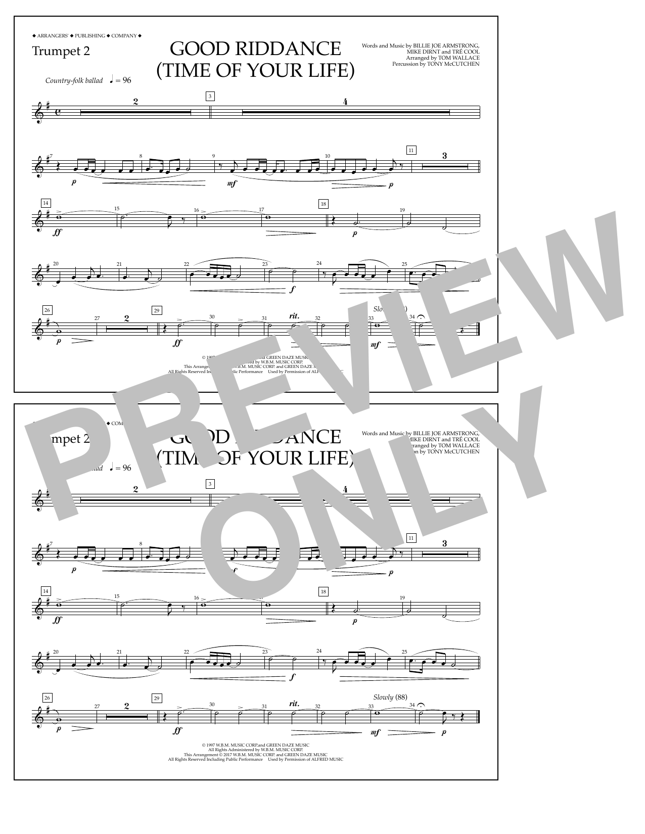 Learn to play Tom Wallace Good Riddance (Time of Your Life) - Trumpet 2 sheet music for Marching Band in minutes. Price: 7.8900$ Tom Wallace Good Riddance (Time of Your Life) - Trumpet 2 sheet music notes and chords arranged for Marching Band