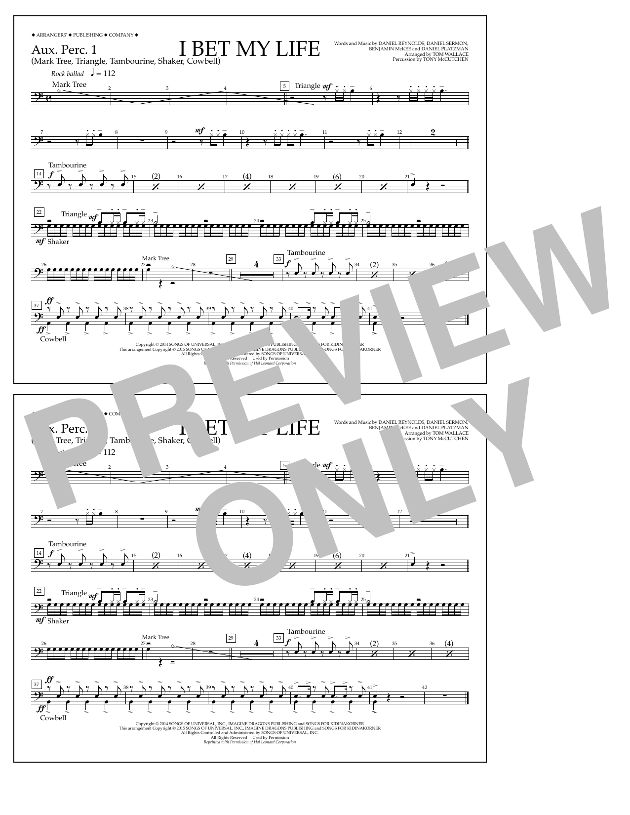 Learn to play Tom Wallace I Bet My Life - Aux. Perc. 1 sheet music for Marching Band in minutes. Price: 7.8900$ Tom Wallace I Bet My Life - Aux. Perc. 1 sheet music notes and chords arranged for Marching Band