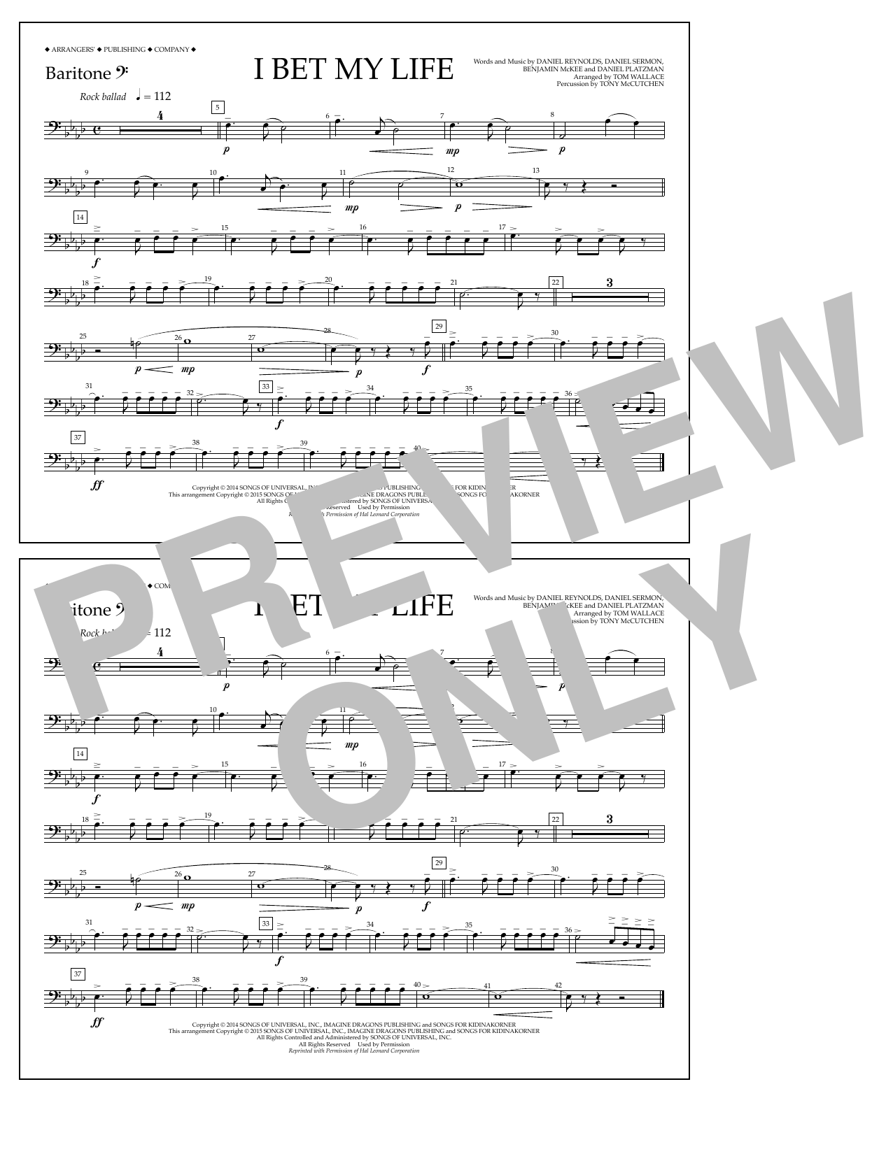 Learn to play Tom Wallace I Bet My Life - Baritone B.C. sheet music for Marching Band in minutes. Price: 7.8900$ Tom Wallace I Bet My Life - Baritone B.C. sheet music notes and chords arranged for Marching Band