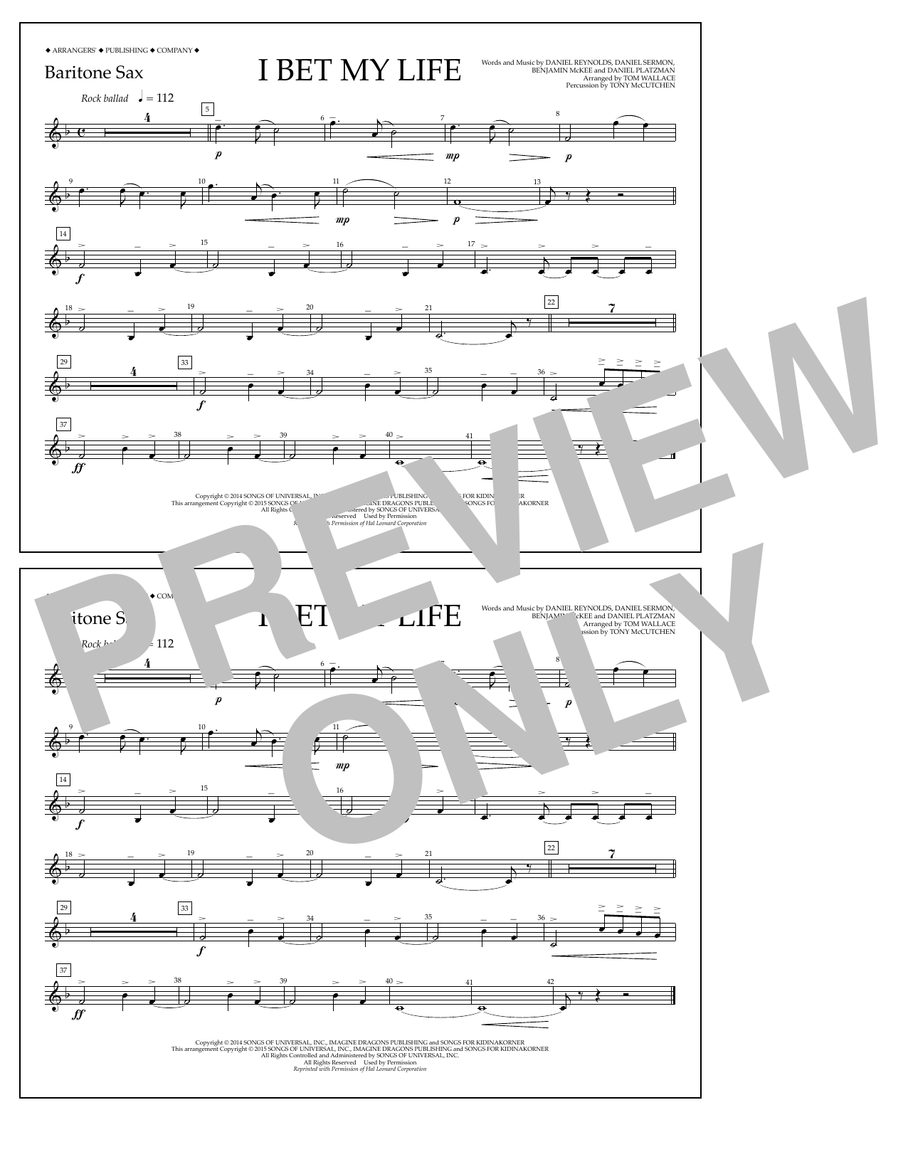 Learn to play Tom Wallace I Bet My Life - Baritone Sax sheet music for Marching Band in minutes. Price: 7.8900$ Tom Wallace I Bet My Life - Baritone Sax sheet music notes and chords arranged for Marching Band