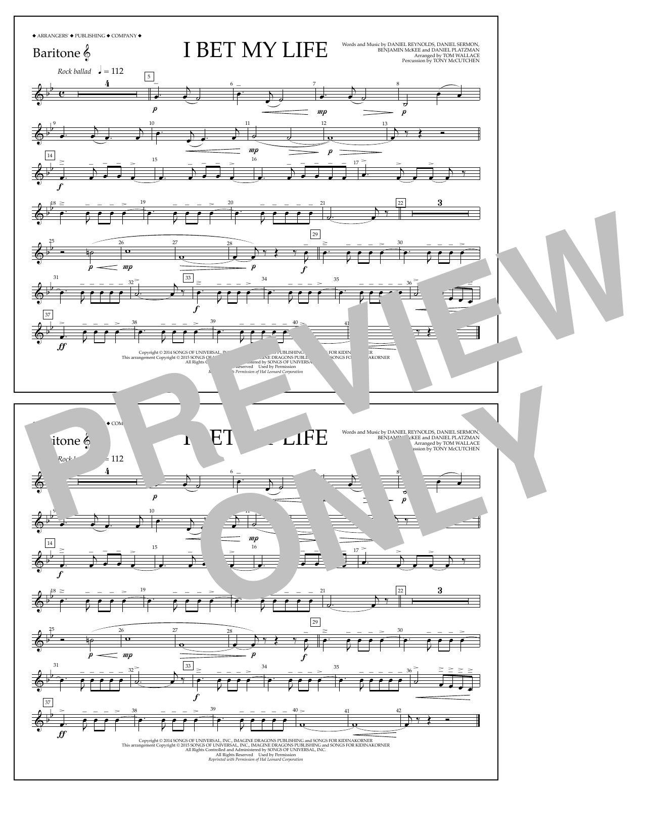 Learn to play Tom Wallace I Bet My Life - Baritone T.C. sheet music for Marching Band in minutes. Price: 7.8900$ Tom Wallace I Bet My Life - Baritone T.C. sheet music notes and chords arranged for Marching Band