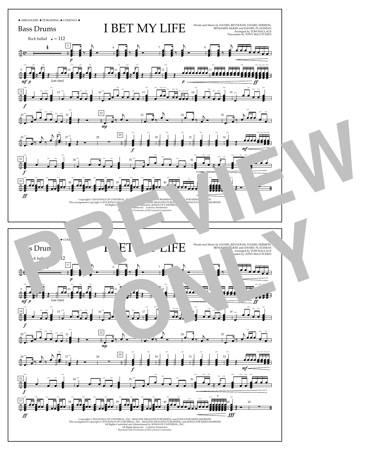 Learn to play Tom Wallace I Bet My Life - Bass Drums sheet music for Marching Band in minutes. Price: 7.8900$ Tom Wallace I Bet My Life - Bass Drums sheet music notes and chords arranged for Marching Band