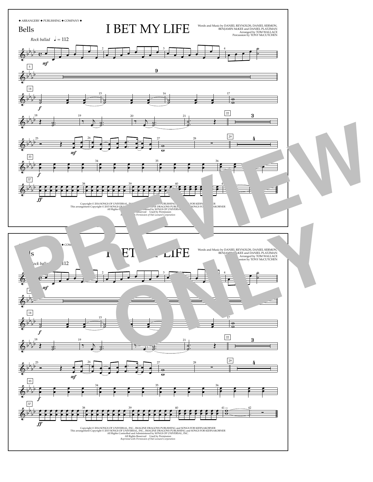 Learn to play Tom Wallace I Bet My Life - Bells sheet music for Marching Band in minutes. Price: 7.8900$ Tom Wallace I Bet My Life - Bells sheet music notes and chords arranged for Marching Band