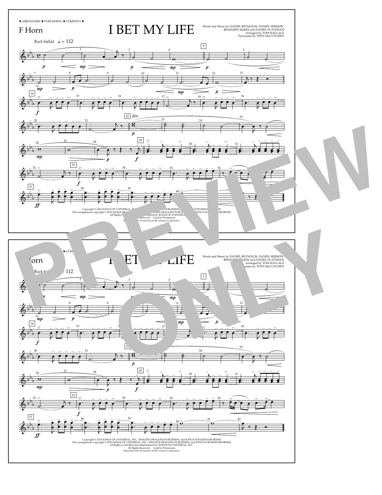 Learn to play Tom Wallace I Bet My Life - F Horn sheet music for Marching Band in minutes. Price: 7.8900$ Tom Wallace I Bet My Life - F Horn sheet music notes and chords arranged for Marching Band