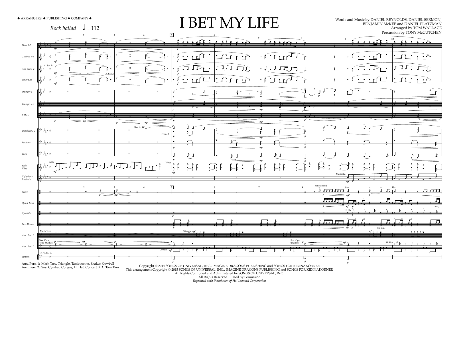 Learn to play Tom Wallace I Bet My Life - Full Score sheet music for Marching Band in minutes. Price: 11.9700$ Tom Wallace I Bet My Life - Full Score sheet music notes and chords arranged for Marching Band