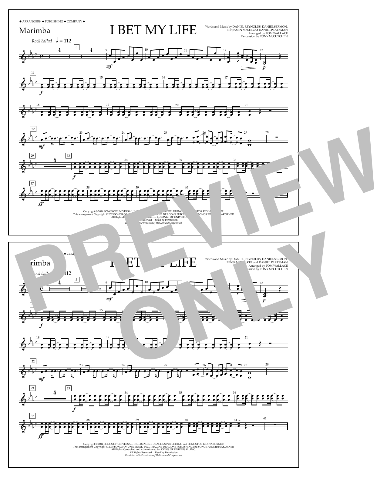 Learn to play Tom Wallace I Bet My Life - Marimba sheet music for Marching Band in minutes. Price: 7.8900$ Tom Wallace I Bet My Life - Marimba sheet music notes and chords arranged for Marching Band