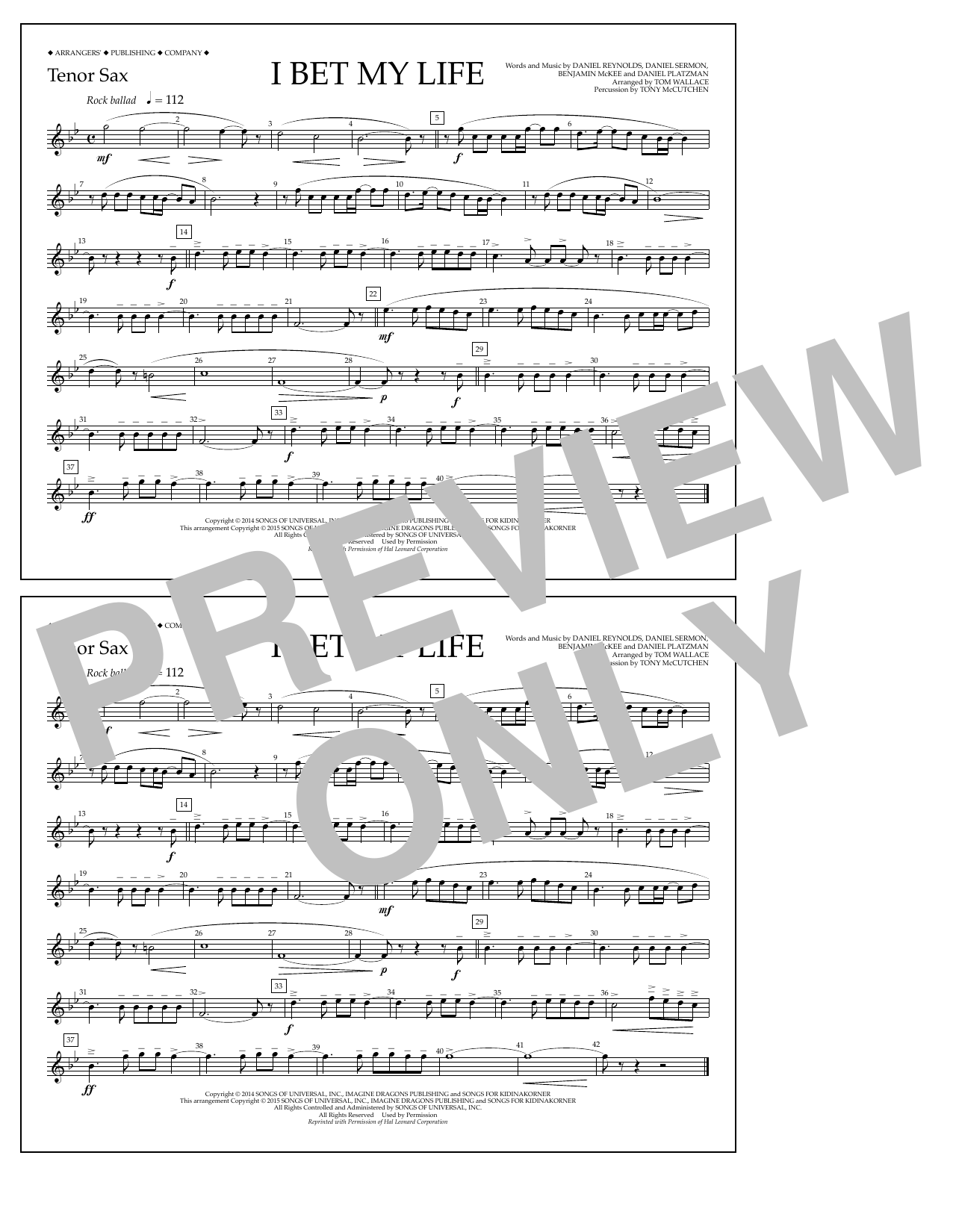 Learn to play Tom Wallace I Bet My Life - Tenor Sax sheet music for Marching Band in minutes. Price: 7.8900$ Tom Wallace I Bet My Life - Tenor Sax sheet music notes and chords arranged for Marching Band