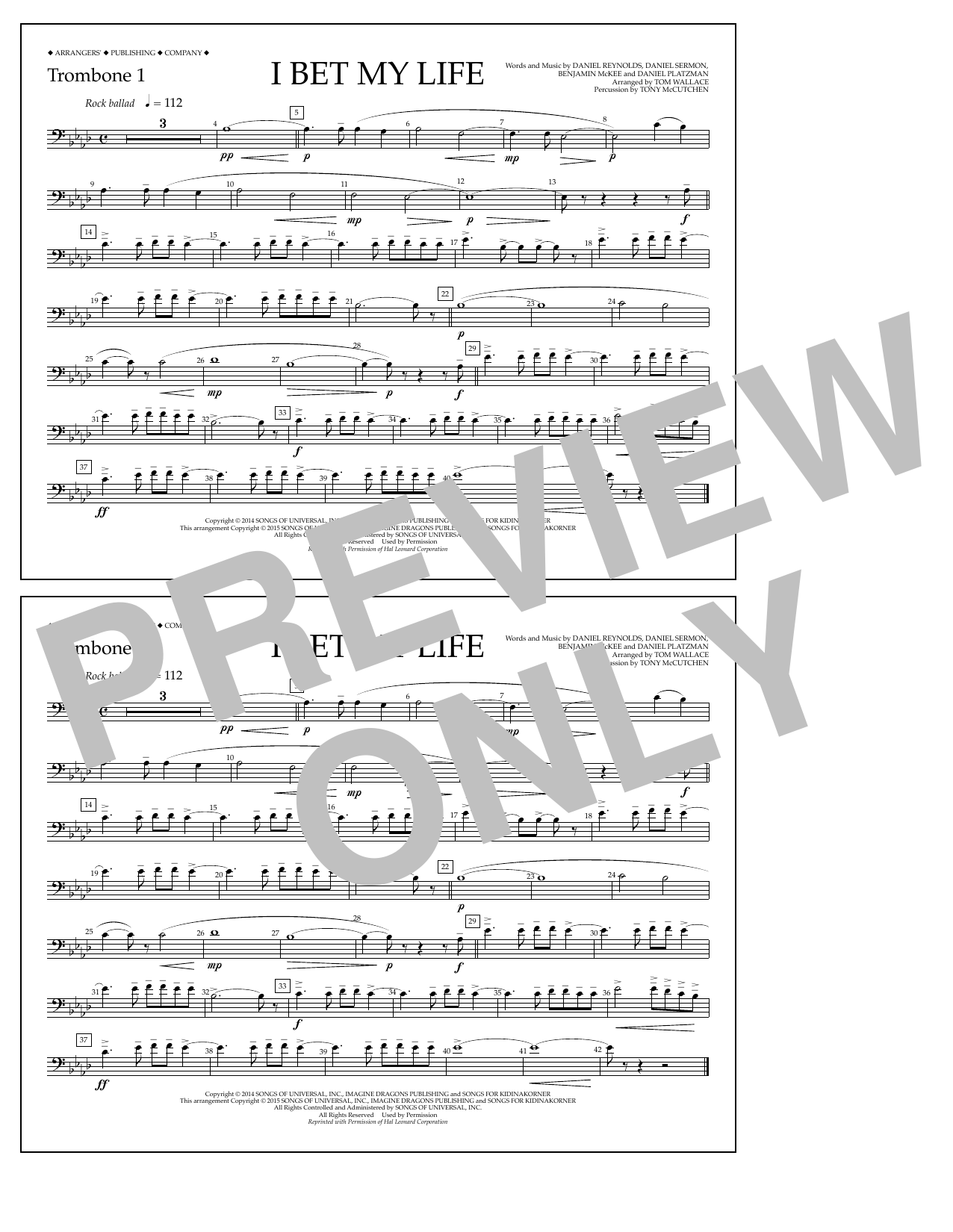 Learn to play Tom Wallace I Bet My Life - Trombone 1 sheet music for Marching Band in minutes. Price: 7.8900$ Tom Wallace I Bet My Life - Trombone 1 sheet music notes and chords arranged for Marching Band