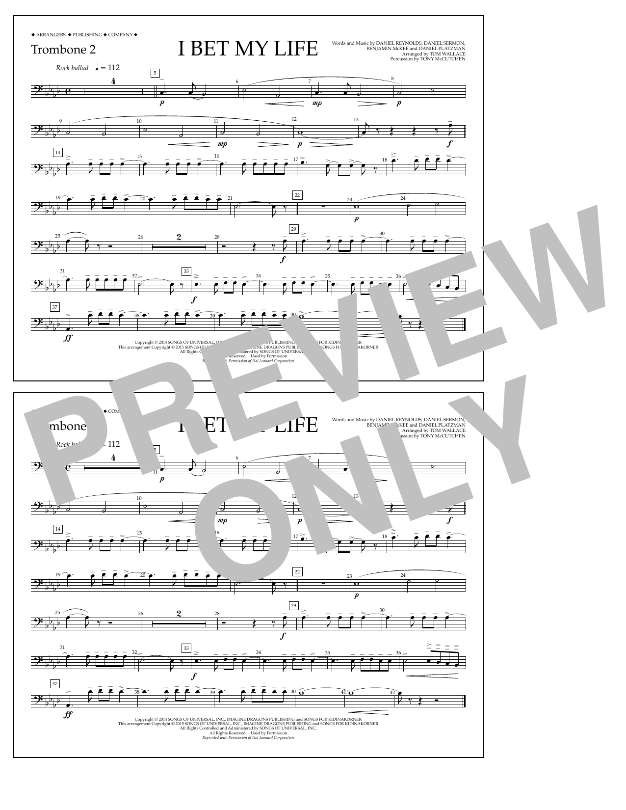 Learn to play Tom Wallace I Bet My Life - Trombone 2 sheet music for Marching Band in minutes. Price: 7.8900$ Tom Wallace I Bet My Life - Trombone 2 sheet music notes and chords arranged for Marching Band
