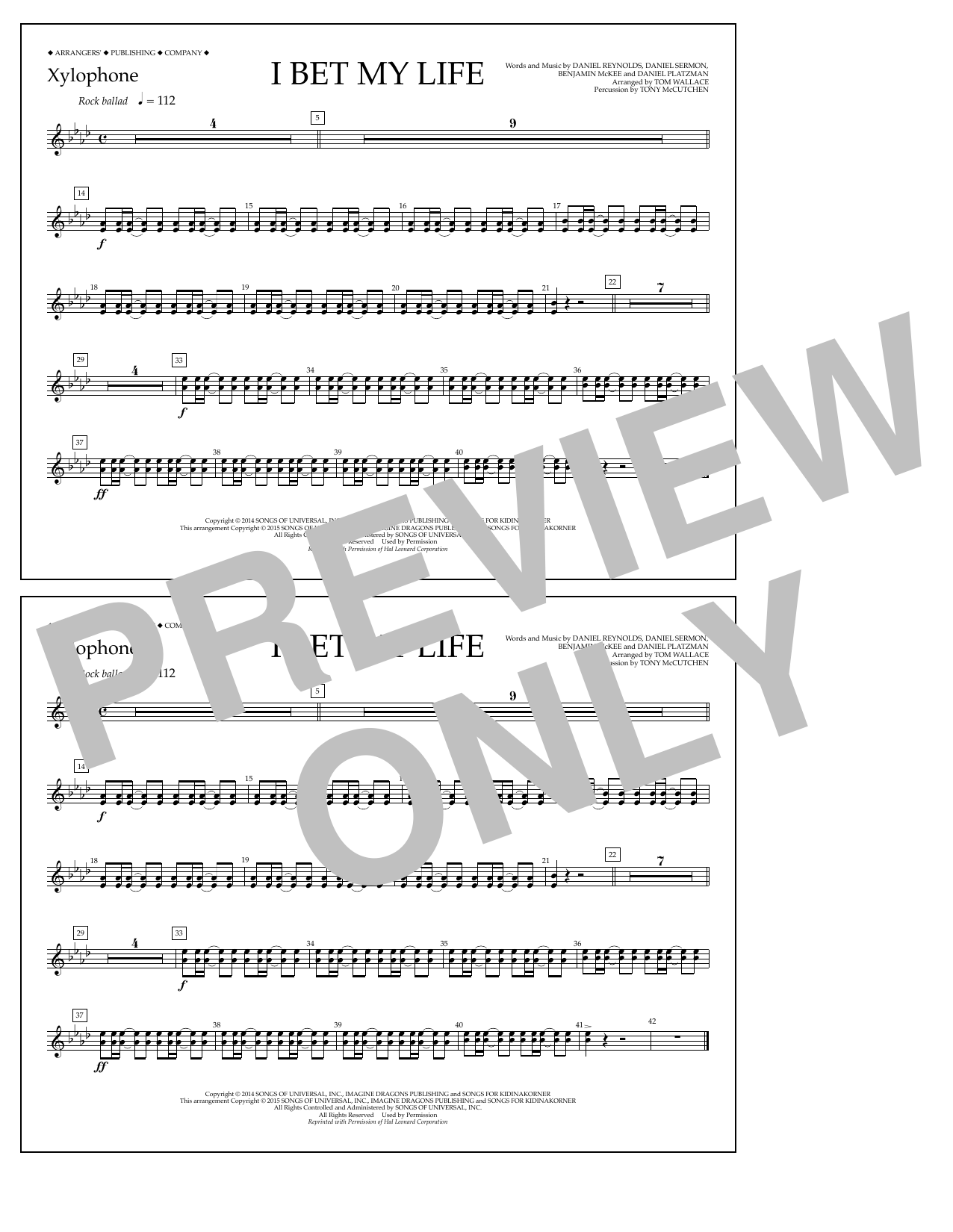 Learn to play Tom Wallace I Bet My Life - Xylophone sheet music for Marching Band in minutes. Price: 7.8900$ Tom Wallace I Bet My Life - Xylophone sheet music notes and chords arranged for Marching Band