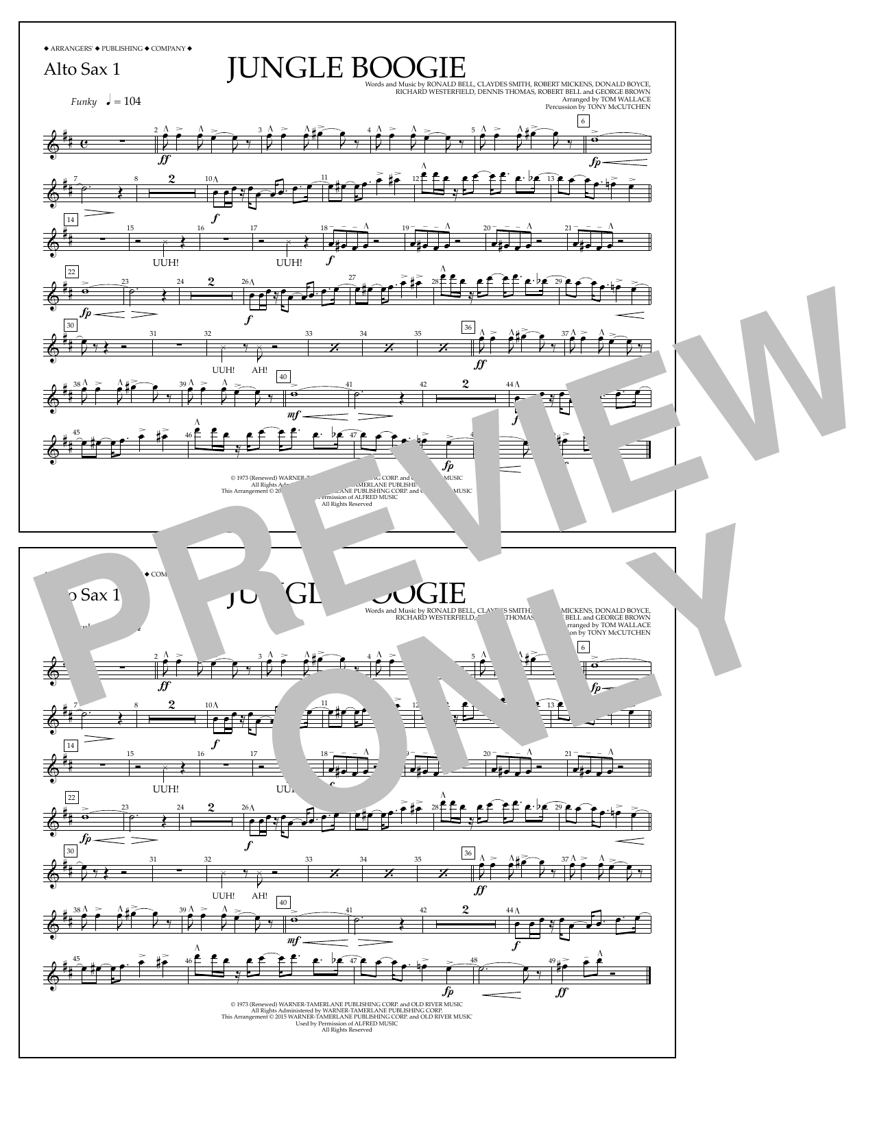 Learn to play Tom Wallace Jungle Boogie - Alto Sax 1 sheet music for Marching Band in minutes. Price: 7.8900$ Tom Wallace Jungle Boogie - Alto Sax 1 sheet music notes and chords arranged for Marching Band