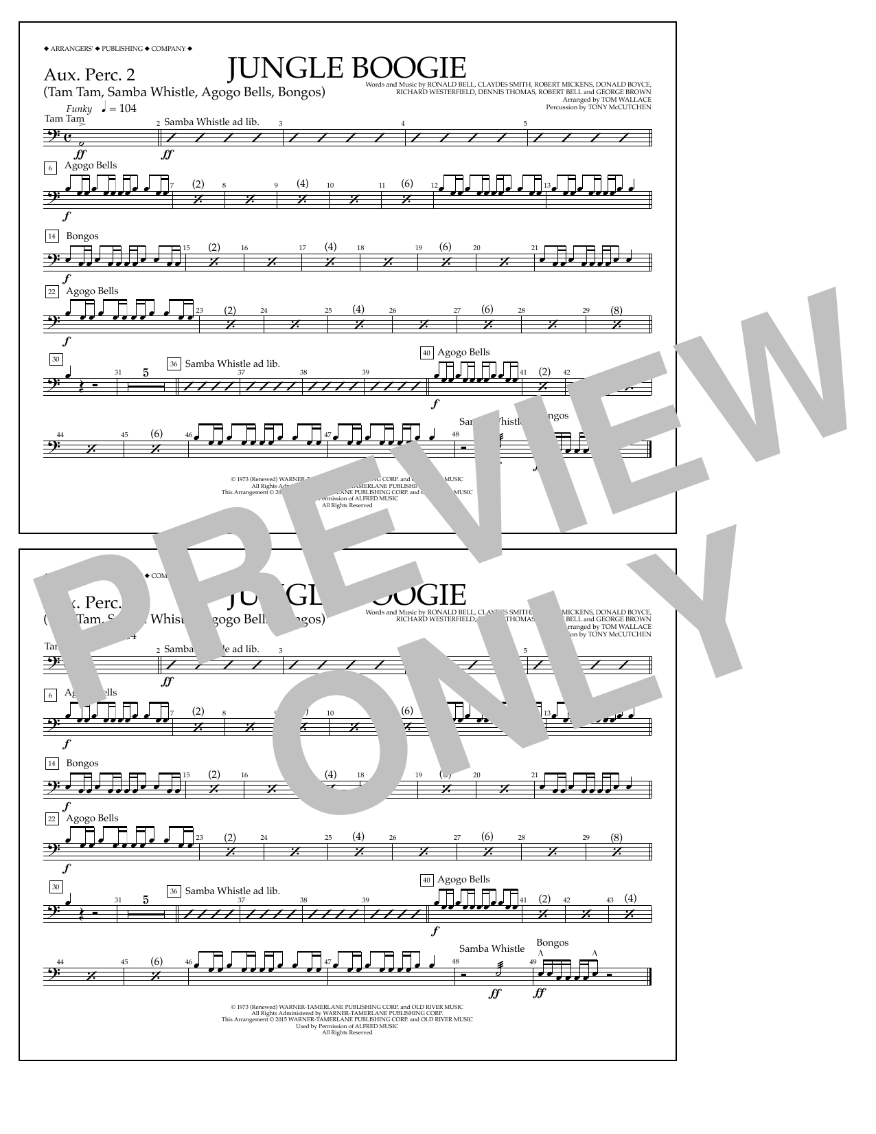 Learn to play Tom Wallace Jungle Boogie - Aux. Perc. 2 sheet music for Marching Band in minutes. Price: 7.8900$ Tom Wallace Jungle Boogie - Aux. Perc. 2 sheet music notes and chords arranged for Marching Band