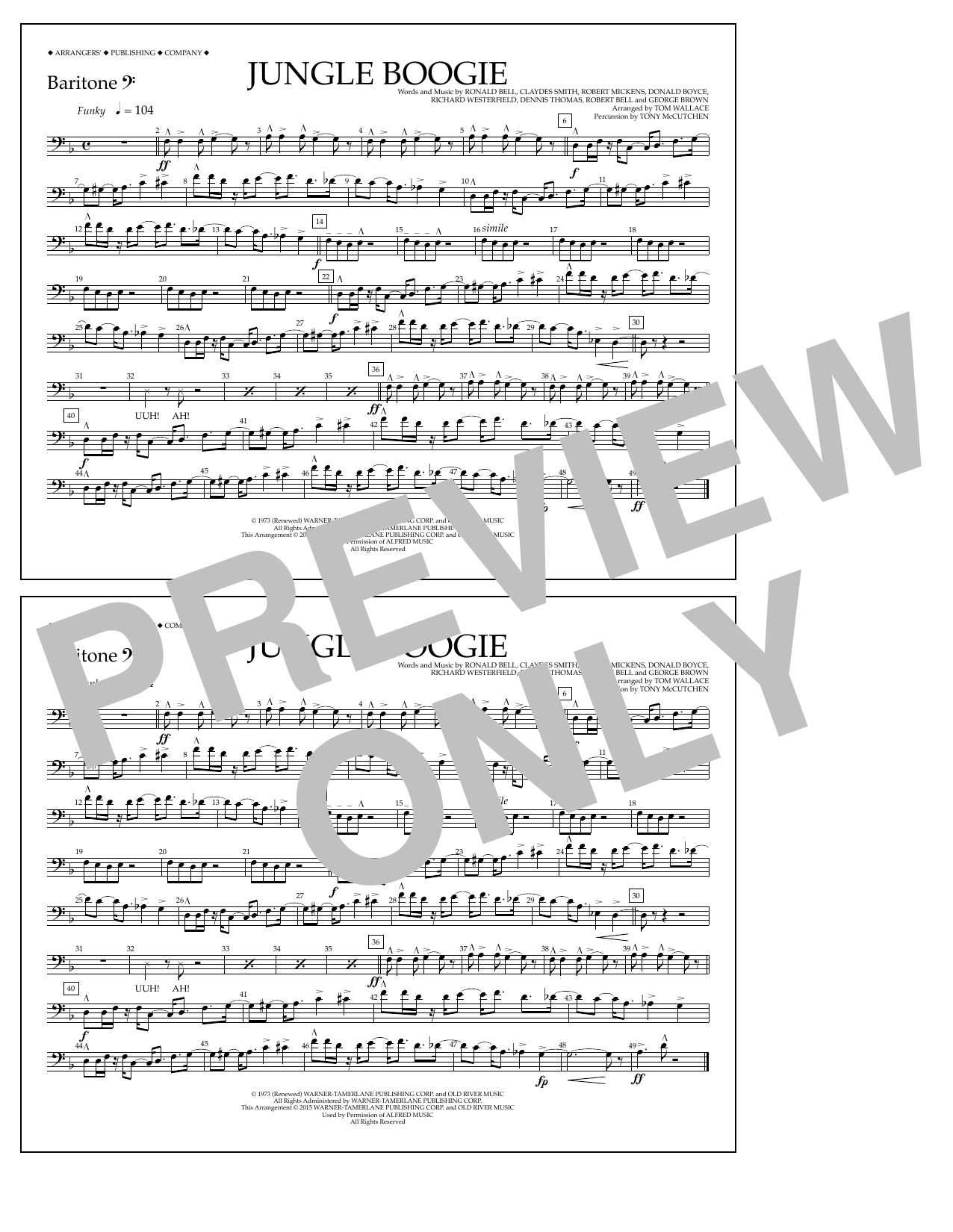 Tom Wallace Jungle Boogie - Baritone B.C. sheet music notes and chords arranged for Marching Band