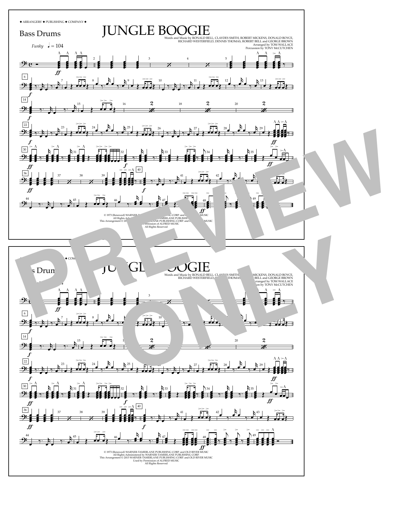 Learn to play Tom Wallace Jungle Boogie - Bass Drums sheet music for Marching Band in minutes. Price: 7.8900$ Tom Wallace Jungle Boogie - Bass Drums sheet music notes and chords arranged for Marching Band