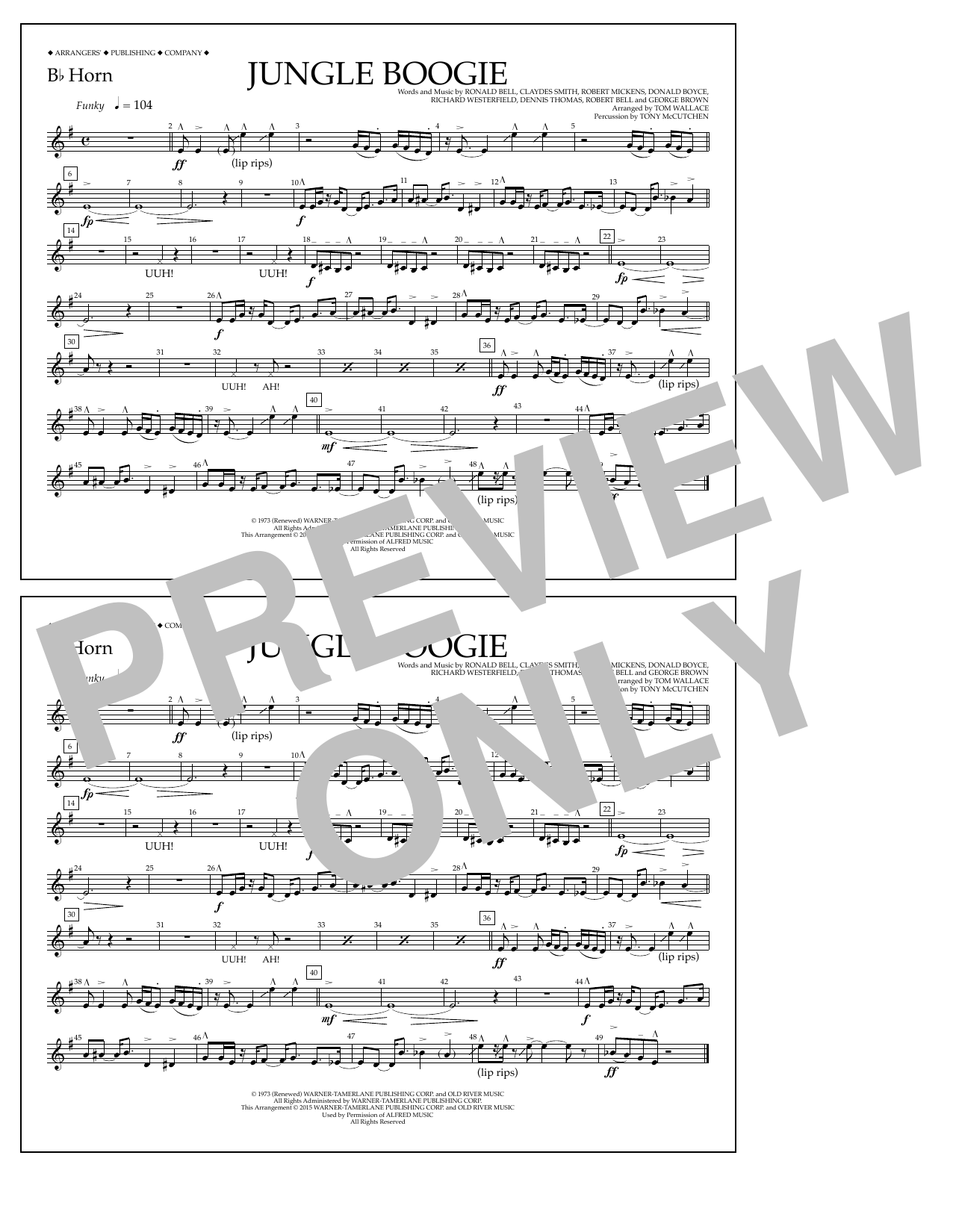 Learn to play Tom Wallace Jungle Boogie - Bb Horn sheet music for Marching Band in minutes. Price: 7.8900$ Tom Wallace Jungle Boogie - Bb Horn sheet music notes and chords arranged for Marching Band