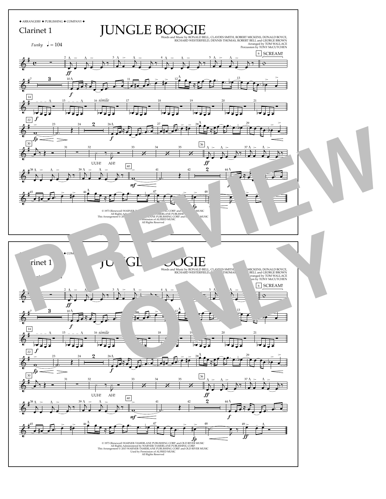 Learn to play Tom Wallace Jungle Boogie - Clarinet 1 sheet music for Marching Band in minutes. Price: 7.8900$ Tom Wallace Jungle Boogie - Clarinet 1 sheet music notes and chords arranged for Marching Band