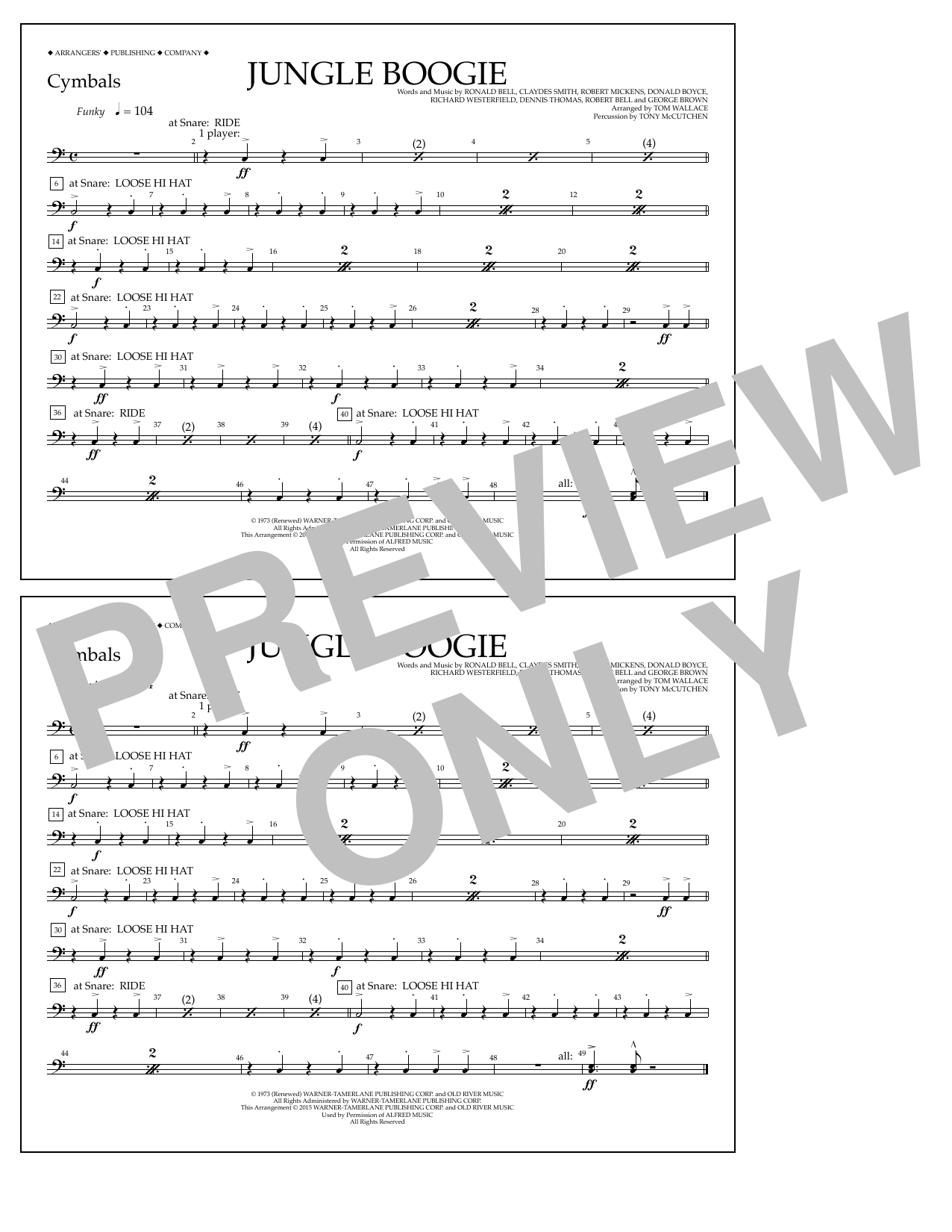Tom Wallace Jungle Boogie - Cymbals sheet music notes and chords arranged for Marching Band