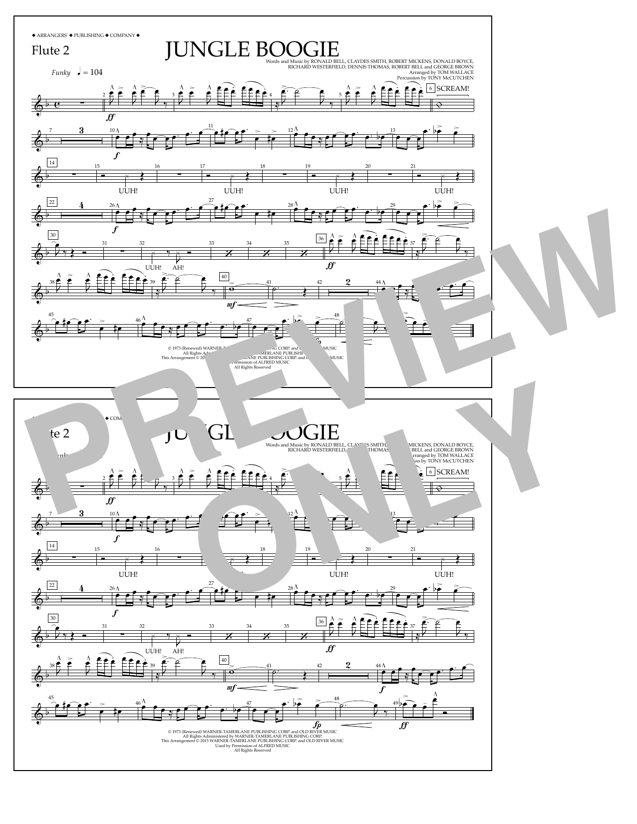 Learn to play Tom Wallace Jungle Boogie - Flute 2 sheet music for Marching Band in minutes. Price: 7.8900$ Tom Wallace Jungle Boogie - Flute 2 sheet music notes and chords arranged for Marching Band