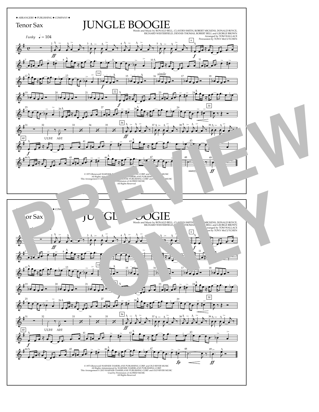 Learn to play Tom Wallace Jungle Boogie - Tenor Sax sheet music for Marching Band in minutes. Price: 7.8900$ Tom Wallace Jungle Boogie - Tenor Sax sheet music notes and chords arranged for Marching Band