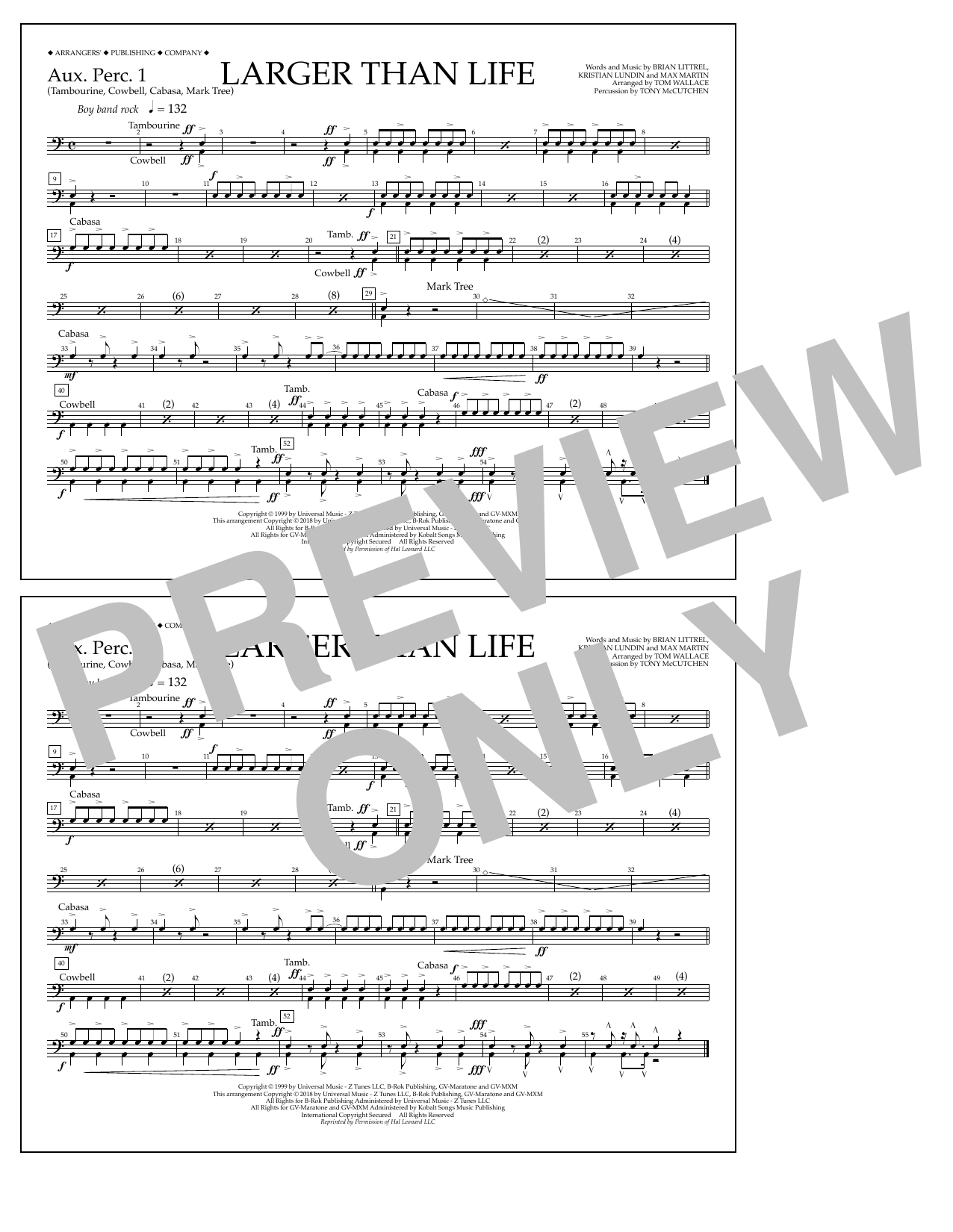 Learn to play Tom Wallace Larger Than Life - Aux. Perc. 1 sheet music for Marching Band in minutes. Price: 7.8900$ Tom Wallace Larger Than Life - Aux. Perc. 1 sheet music notes and chords arranged for Marching Band
