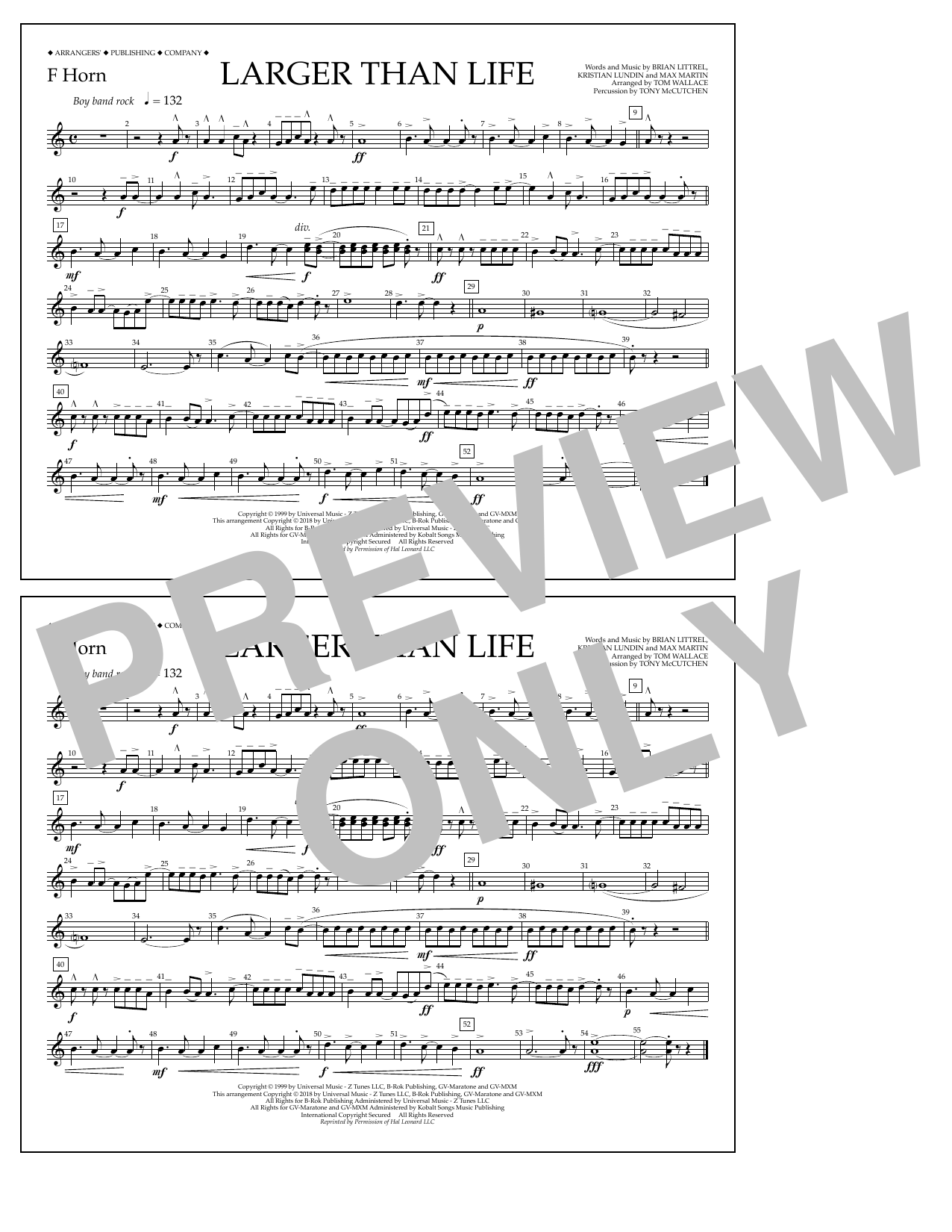 Learn to play Tom Wallace Larger Than Life - F Horn sheet music for Marching Band in minutes. Price: 7.8900$ Tom Wallace Larger Than Life - F Horn sheet music notes and chords arranged for Marching Band