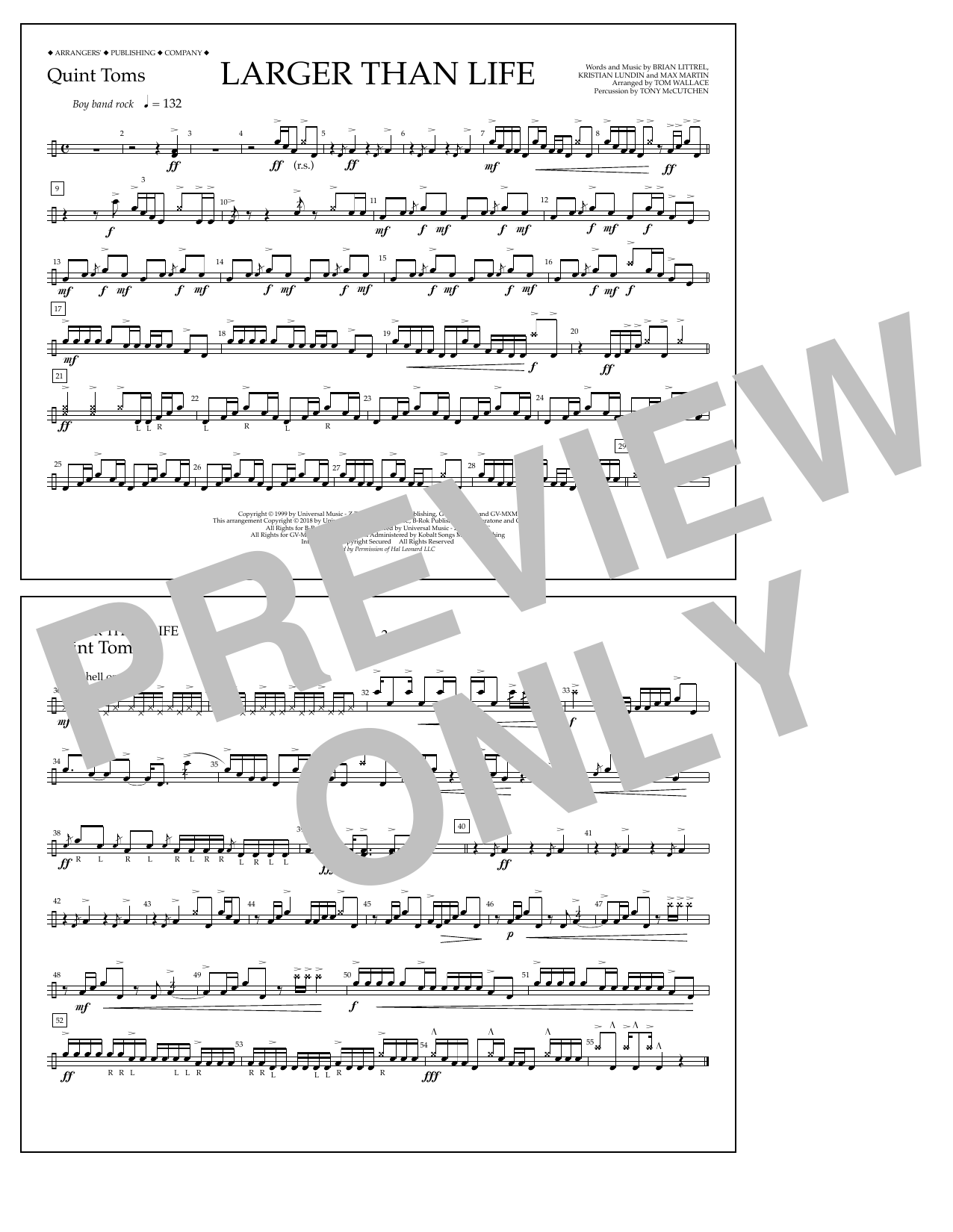 Learn to play Tom Wallace Larger Than Life - Quint-Toms sheet music for Marching Band in minutes. Price: 7.8900$ Tom Wallace Larger Than Life - Quint-Toms sheet music notes and chords arranged for Marching Band