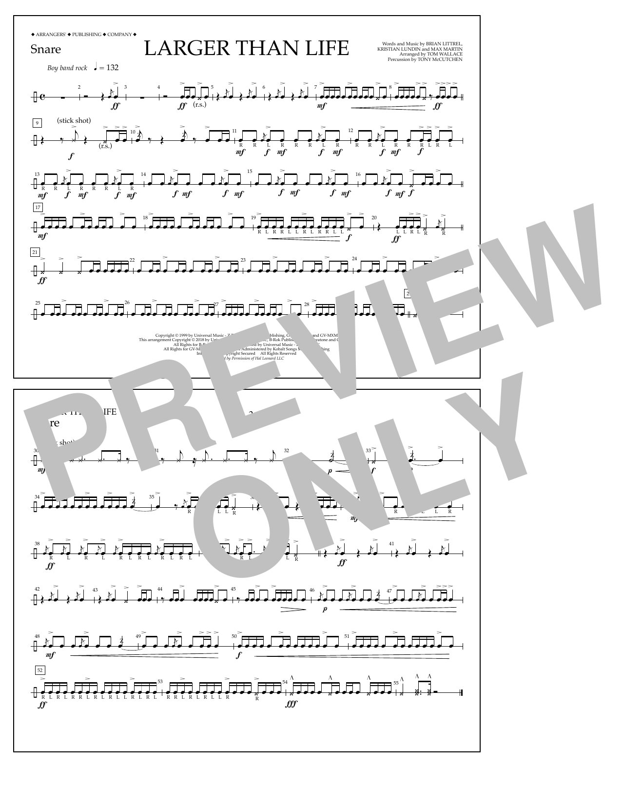 Tom Wallace Larger Than Life - Snare sheet music notes and chords arranged for Marching Band