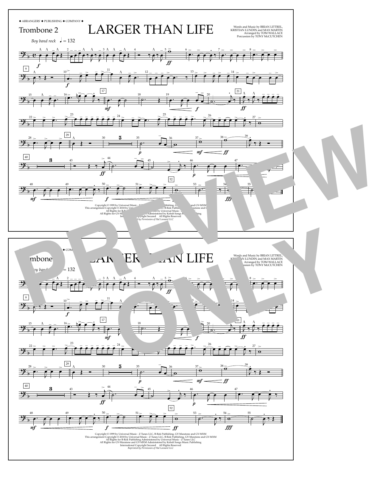 Tom Wallace Larger Than Life - Trombone 2 sheet music notes and chords arranged for Marching Band