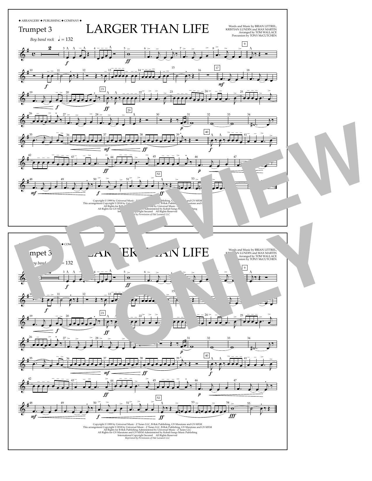 Tom Wallace Larger Than Life - Trumpet 3 sheet music notes and chords arranged for Marching Band