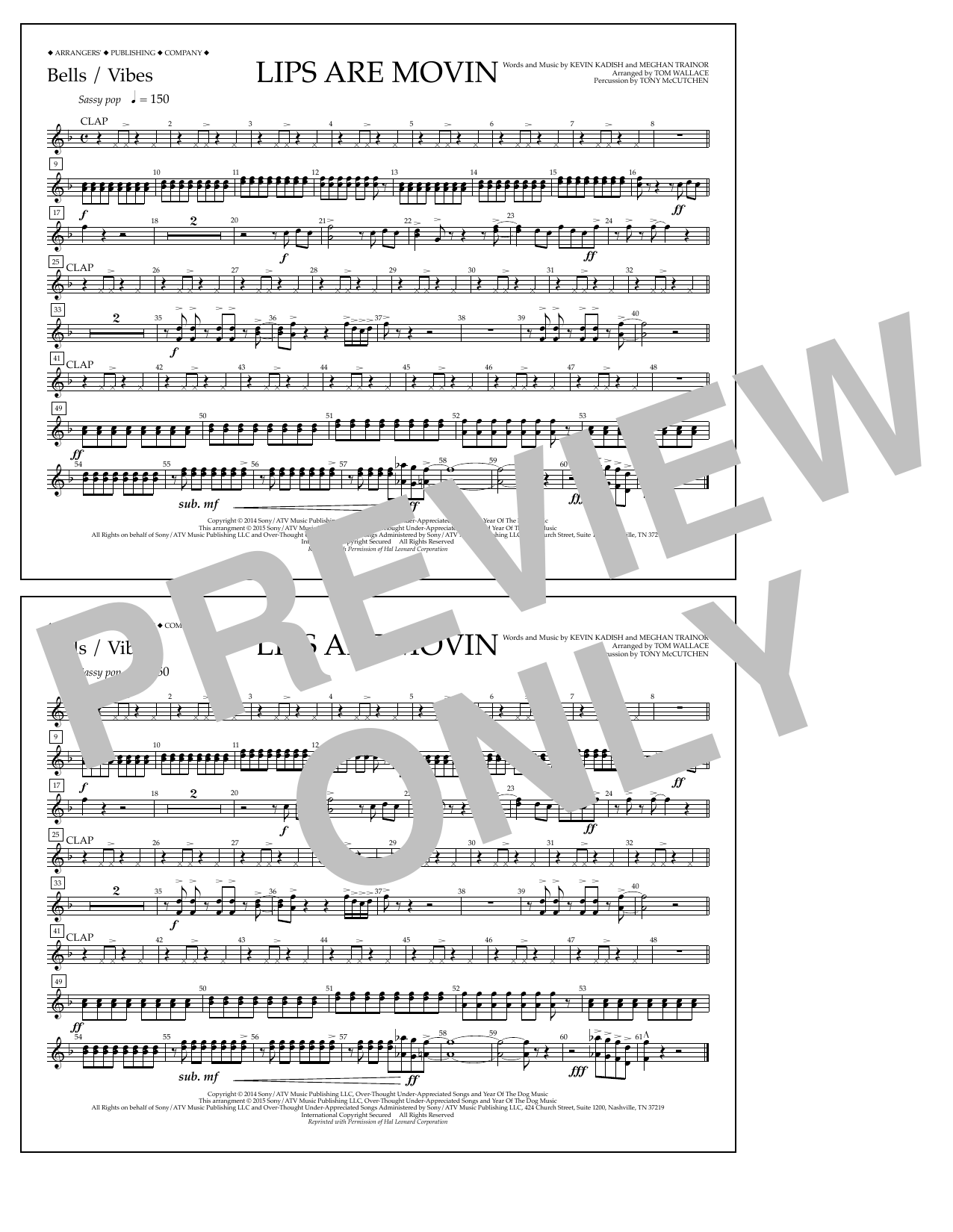 Learn to play Tom Wallace Lips Are Movin - Bells/Vibes sheet music for Marching Band in minutes. Price: 7.8900$ Tom Wallace Lips Are Movin - Bells/Vibes sheet music notes and chords arranged for Marching Band